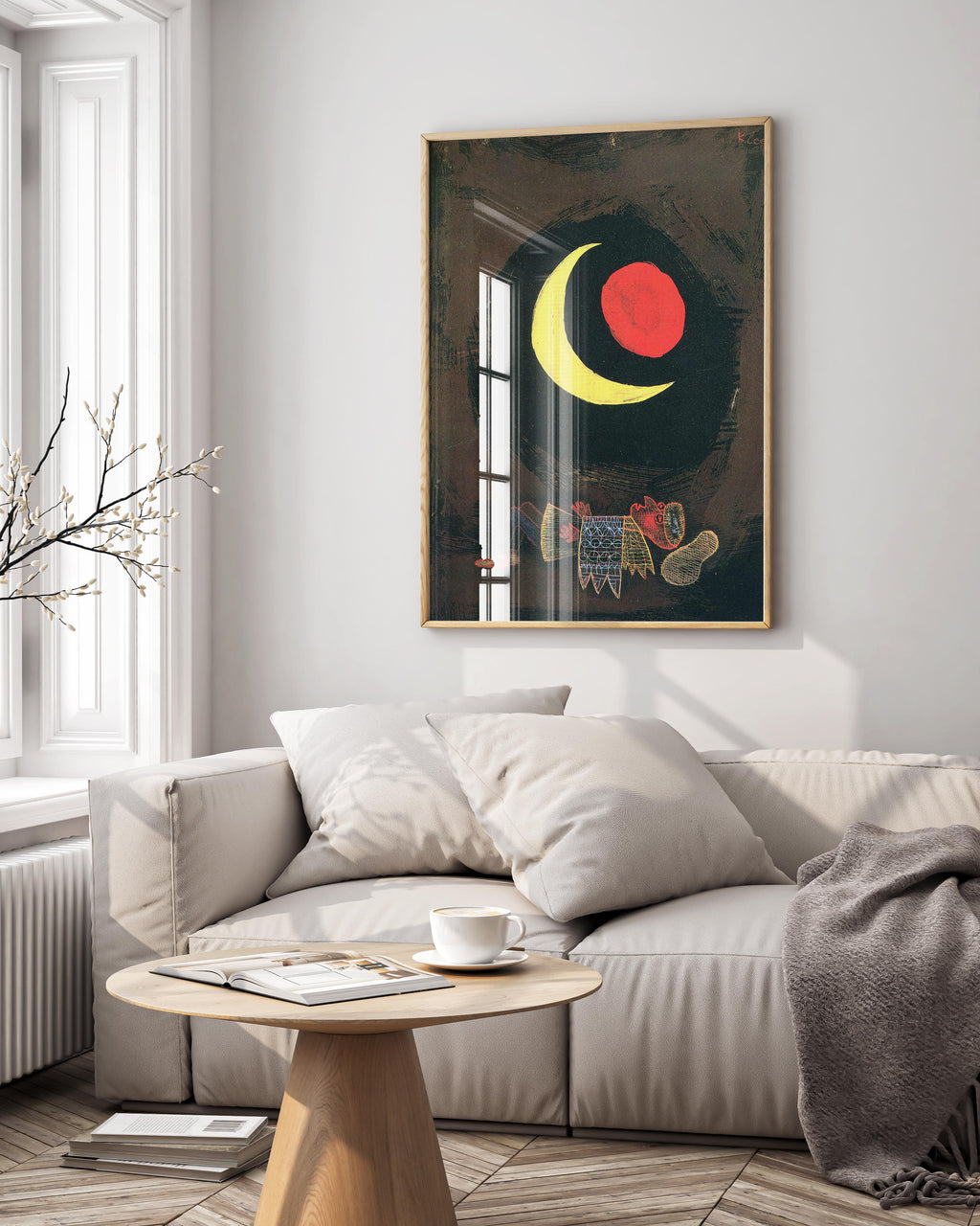 Paul Klee Strong Dream framed art print hanging on wall, 1929 Bauhaus fine art poster in modern black frame, museum quality wall art for contemporary interiors