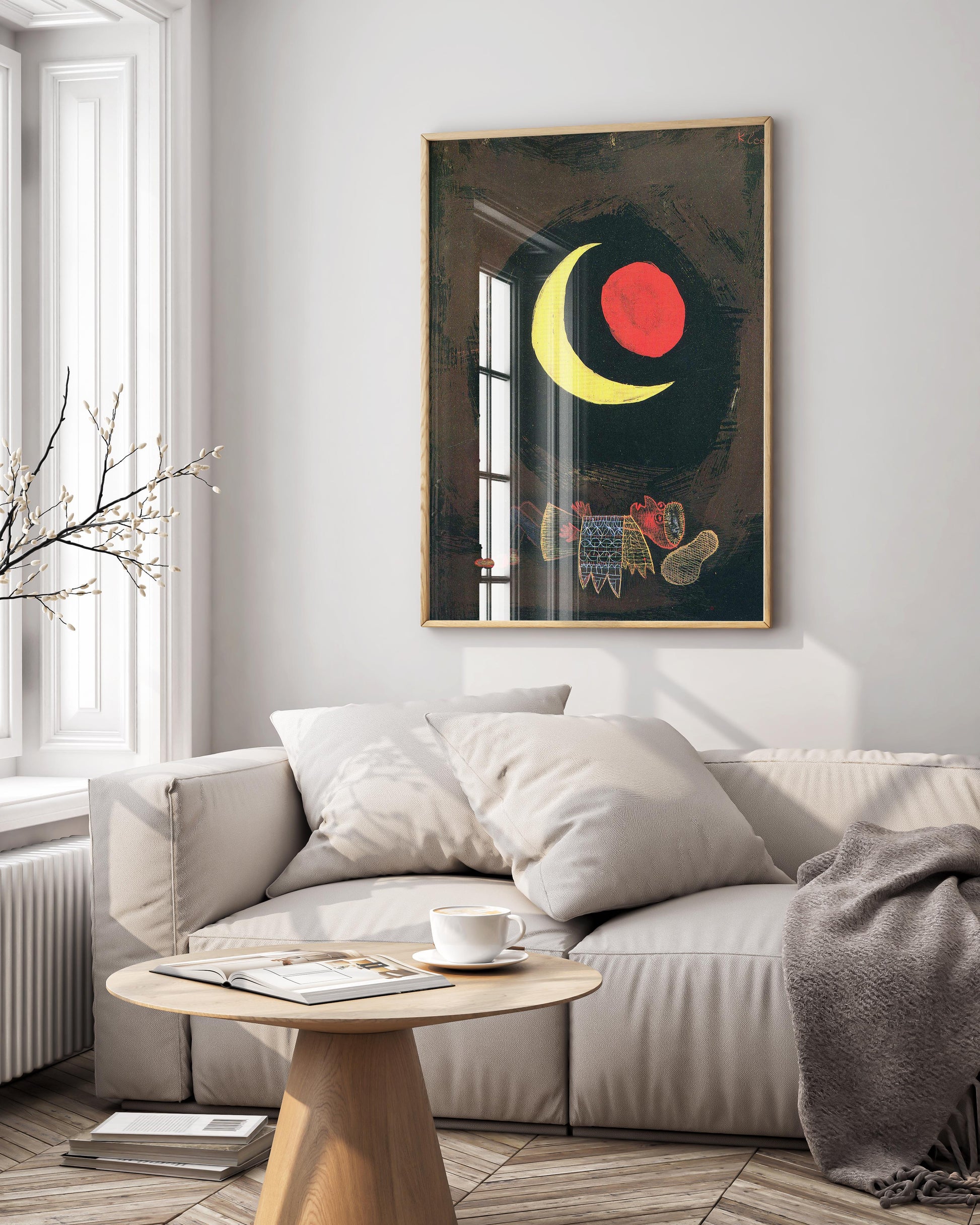 Paul Klee Strong Dream framed art print hanging on wall, 1929 Bauhaus fine art poster in modern black frame, museum quality wall art for contemporary interiors