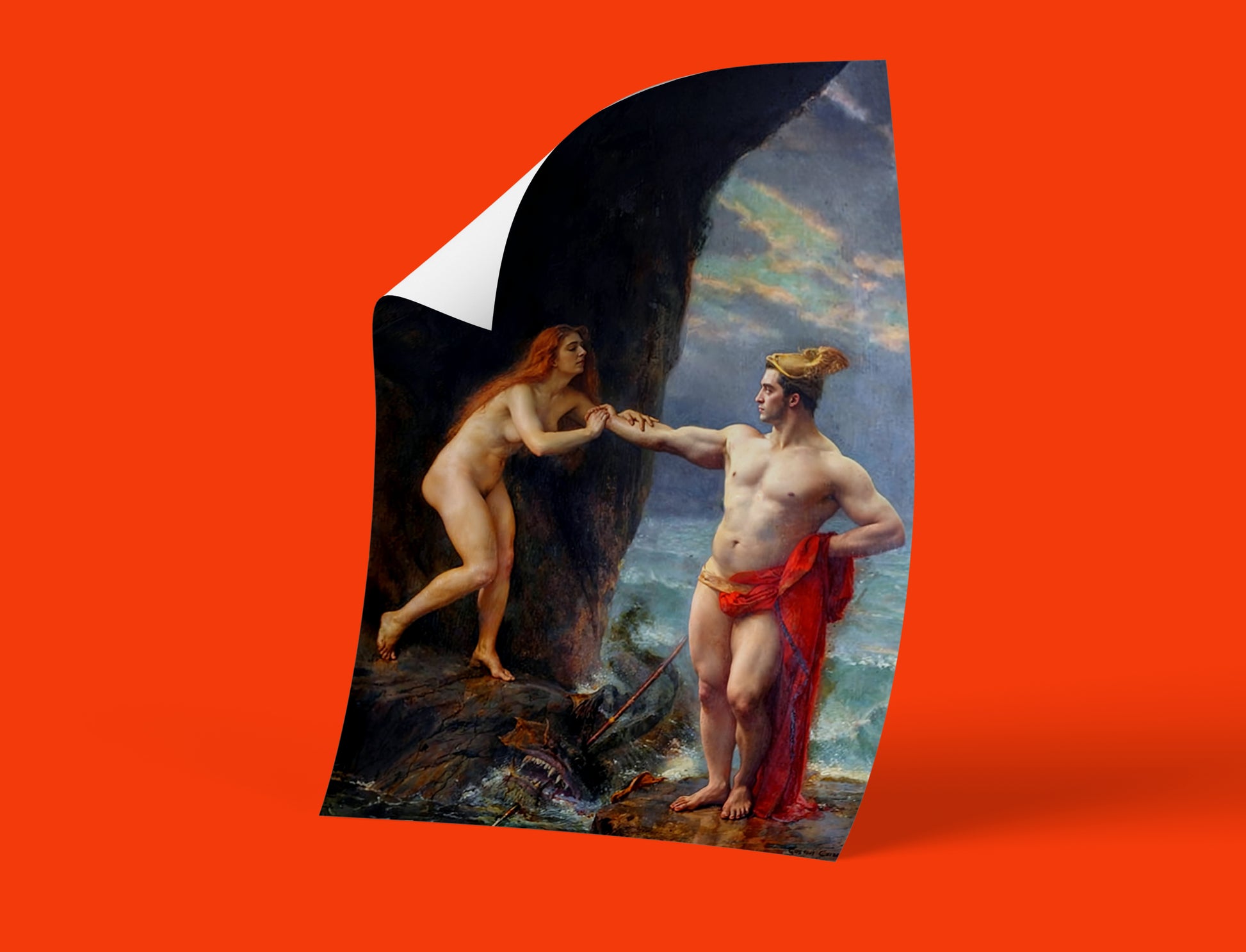 "Perseus Freeing Andromeda" by Gustave Courtois, a stunning giclée print capturing the mythological story with vivid colours, ideal for home decor.