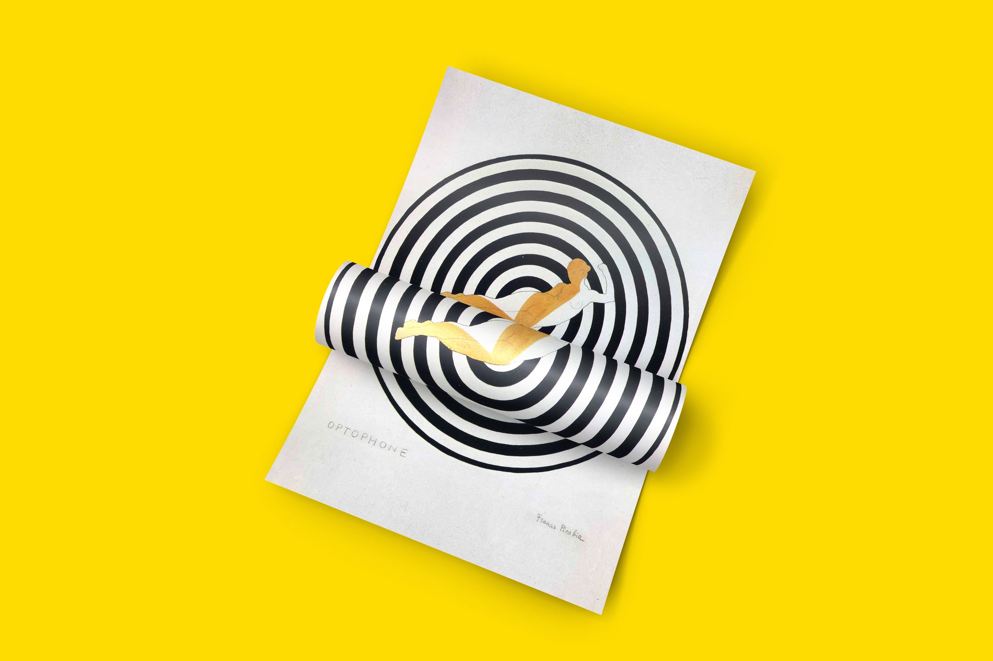 Museum-quality giclée print of Picabia's Optophone showing hypnotic target-like rings and silhouette, modernist art poster for contemporary interiors