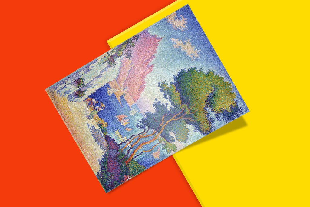 Post-Impressionist wall art print of Italian Riviera by Paul Signac featuring vibrant pointillism technique and coastal harbour scene