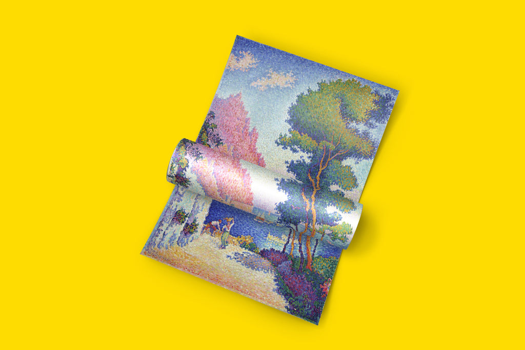 Museum-quality giclée art print of Signac's Capo di Noli landscape with colourful dotted brushwork and Mediterranean seascape