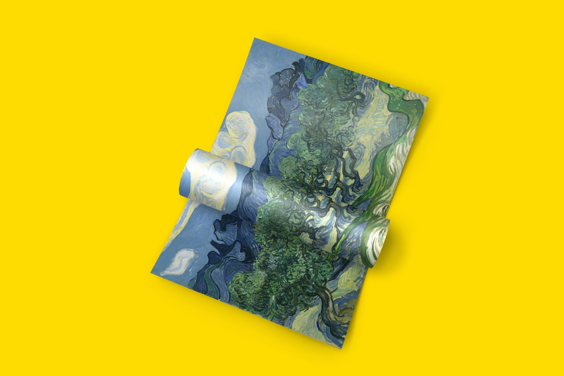 Museum quality Van Gogh Olive Trees wall art print with vibrant green foliage and Alpilles mountains, Saint-Rémy period masterpiece giclée reproduction