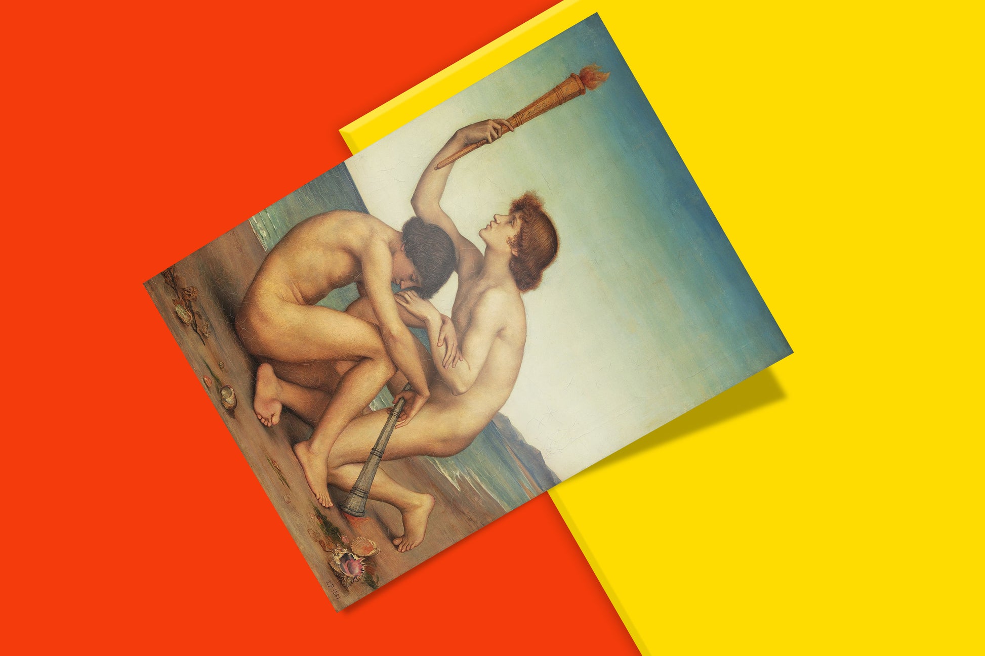 Pre-Raphaelite art print of Phosphorus and Hesperus by Evelyn de Morgan, depicting the Morning Star and Evening Star as nude male figures in a classical mythological scene, museum-quality giclée print