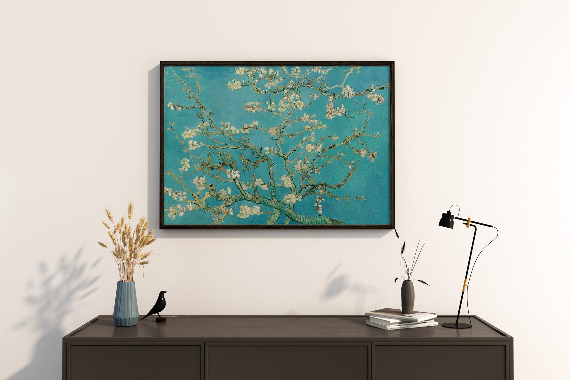Premium framed Almond Blossom fine art print, a giclée quality reproduction with a stylish frame, ideal for elevating home interior design.