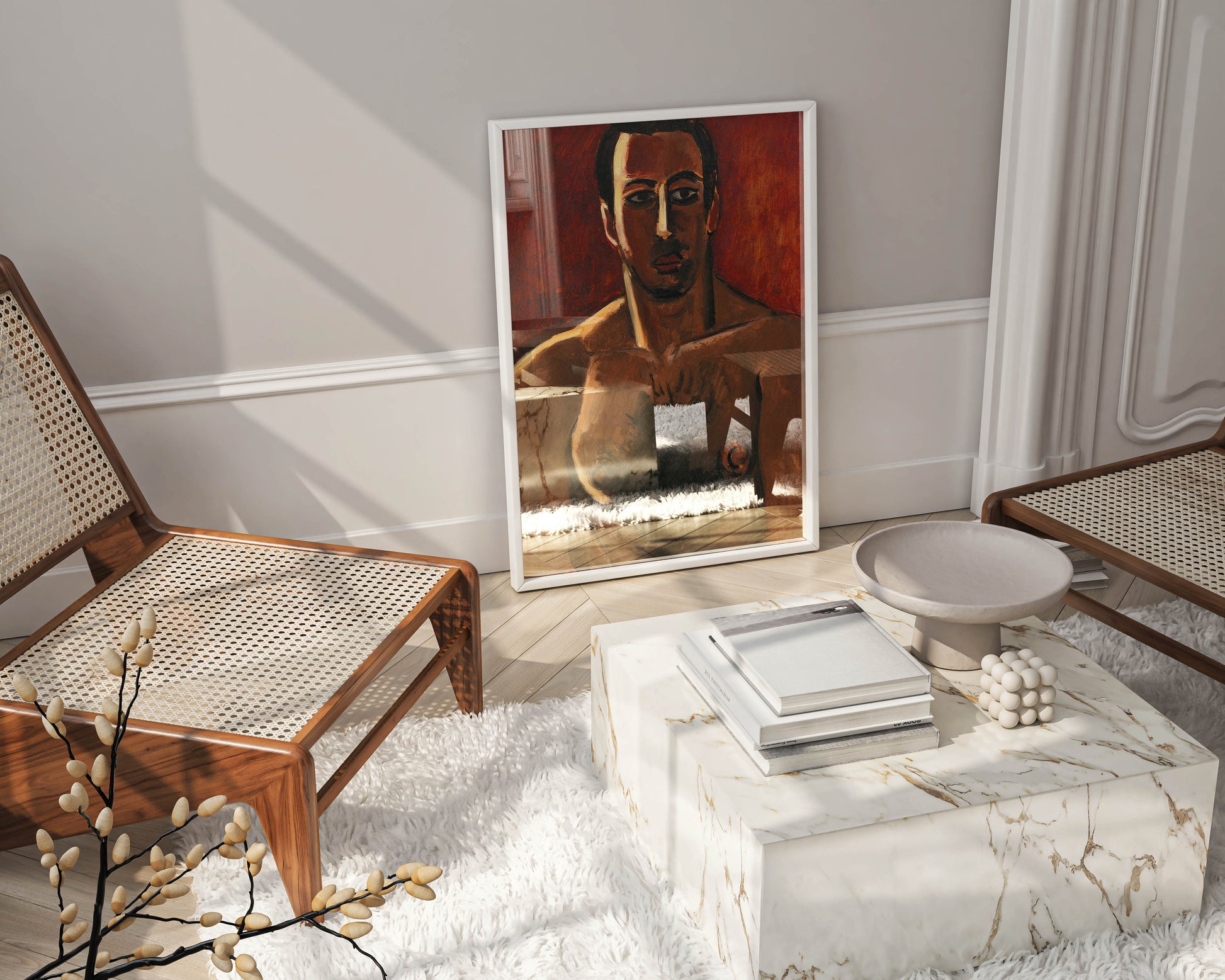 Premium framed art print of Marsden Hartley's iconic portrait, complementing the high-end interior design of a sophisticated, modern space.