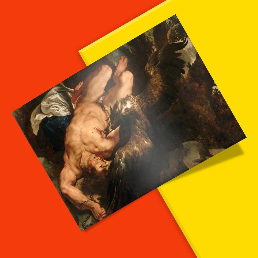 Close-up of anguished expression in Rubens Prometheus Bound canvas print, mythological figurative art