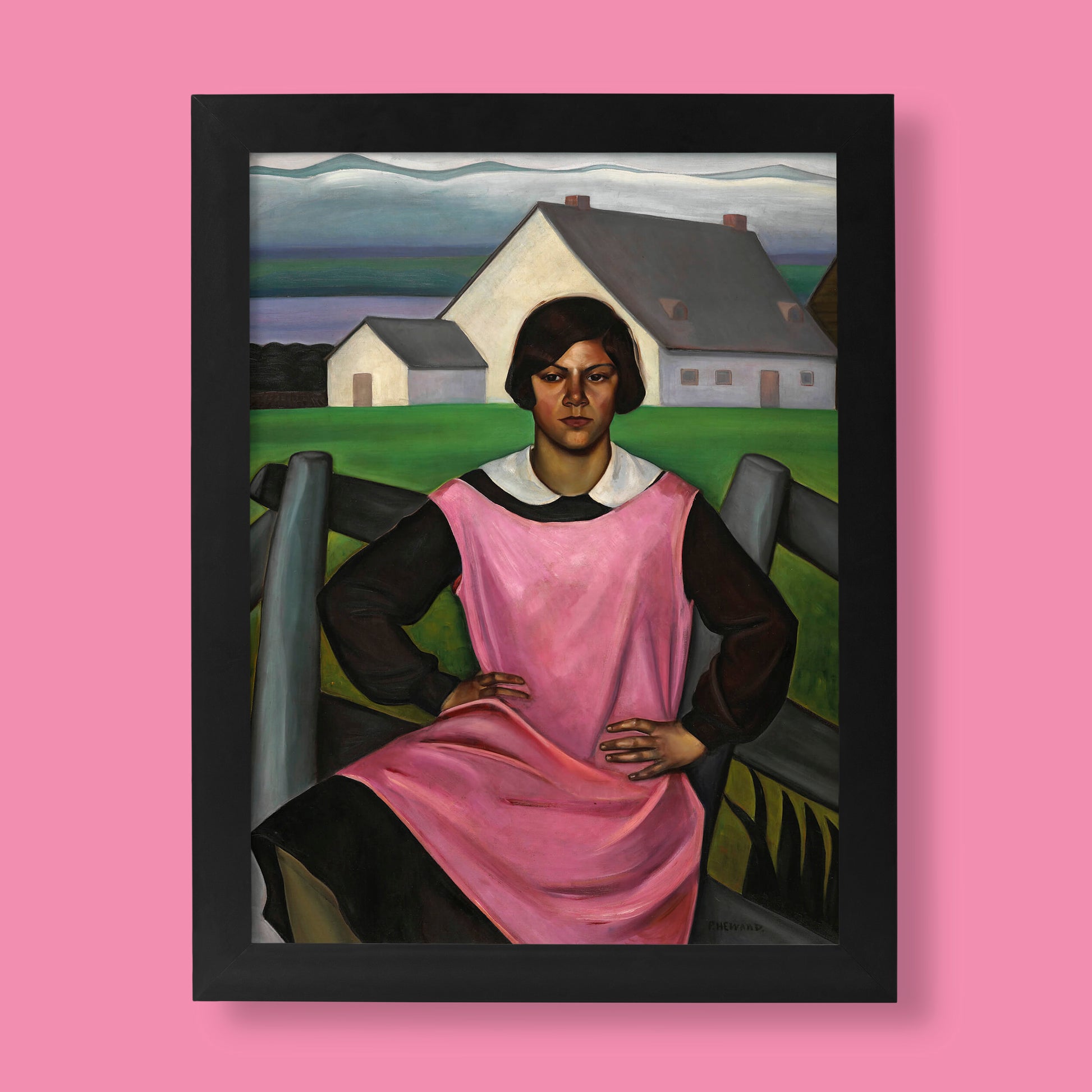 Prudence Heward Rollande art print - Canadian modernist portrait of Quebec woman in pink apron, fine art poster for wall decor