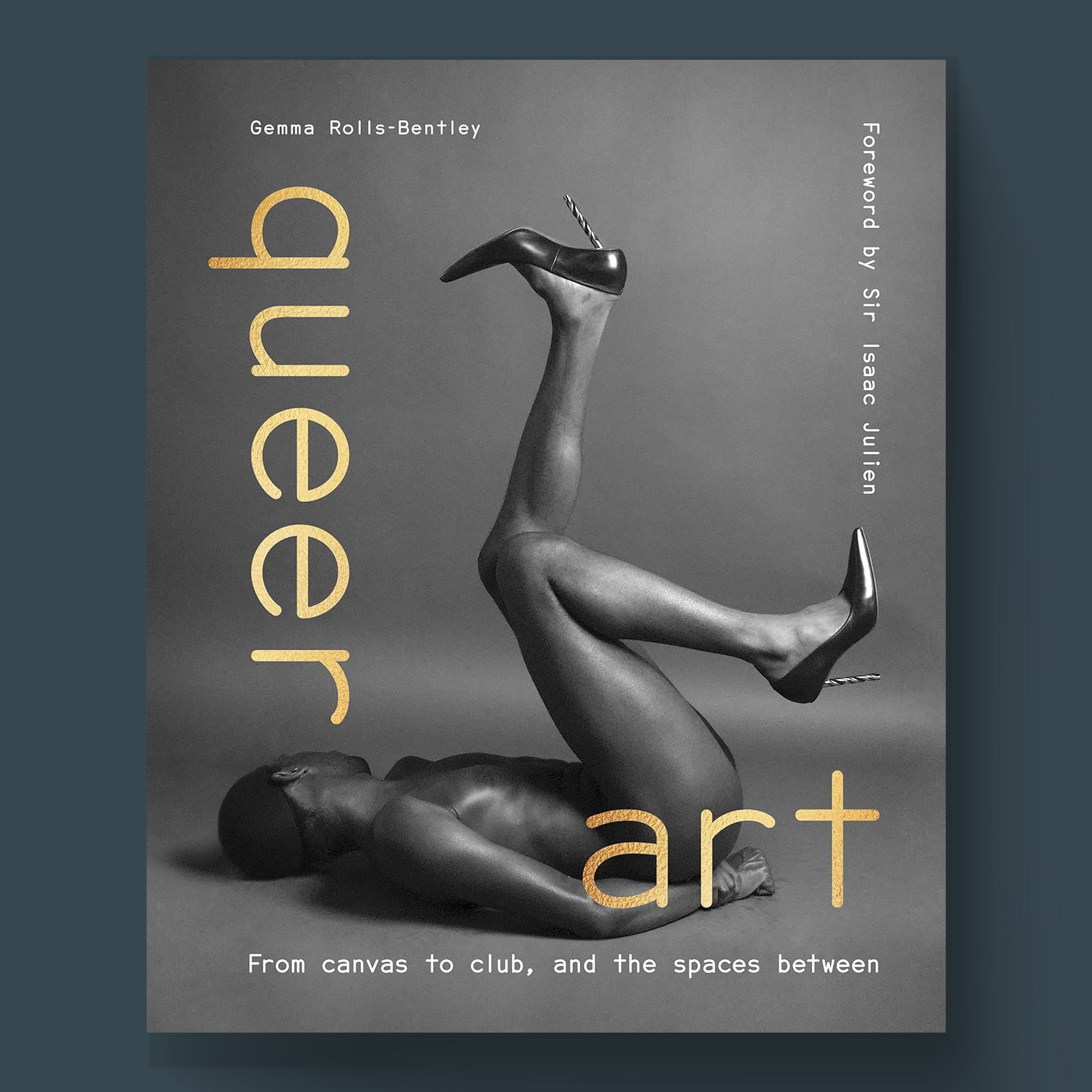 The hardcover book cover of "Queer Art: From Canvas to Club," featuring a striking photograph that represents LGBTQI+ themes in fine art and culture.