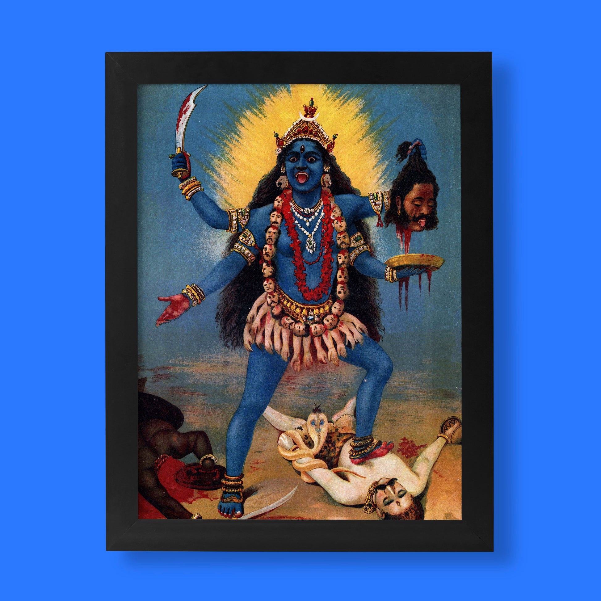 A high-quality giclée fine art print of Raja Ravi Varma's painting, "Goddess Kali," an iconic Indian deity artwork.