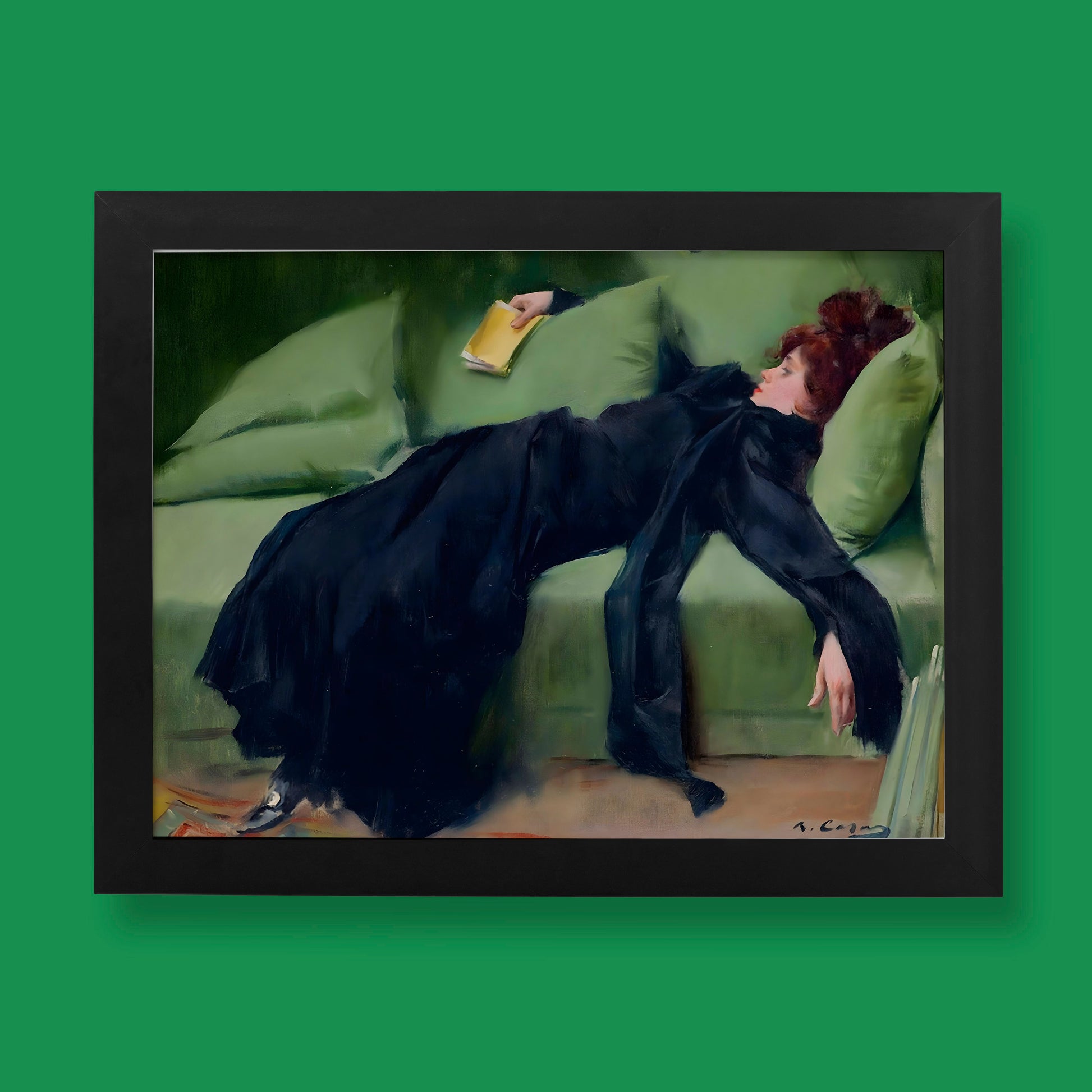 High quality fine art print of Ramón Casas's 'Jove Decadent' painting, perfect for modern and classic wall decor, featuring a melancholic female figure in an art nouveau style, available in the UK.