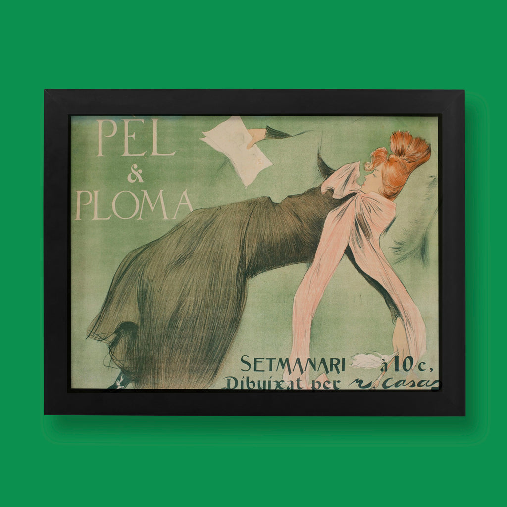 Ramon Casas Pèl & Ploma fine art print showing elegant woman reading magazine in Art Nouveau style lithograph poster