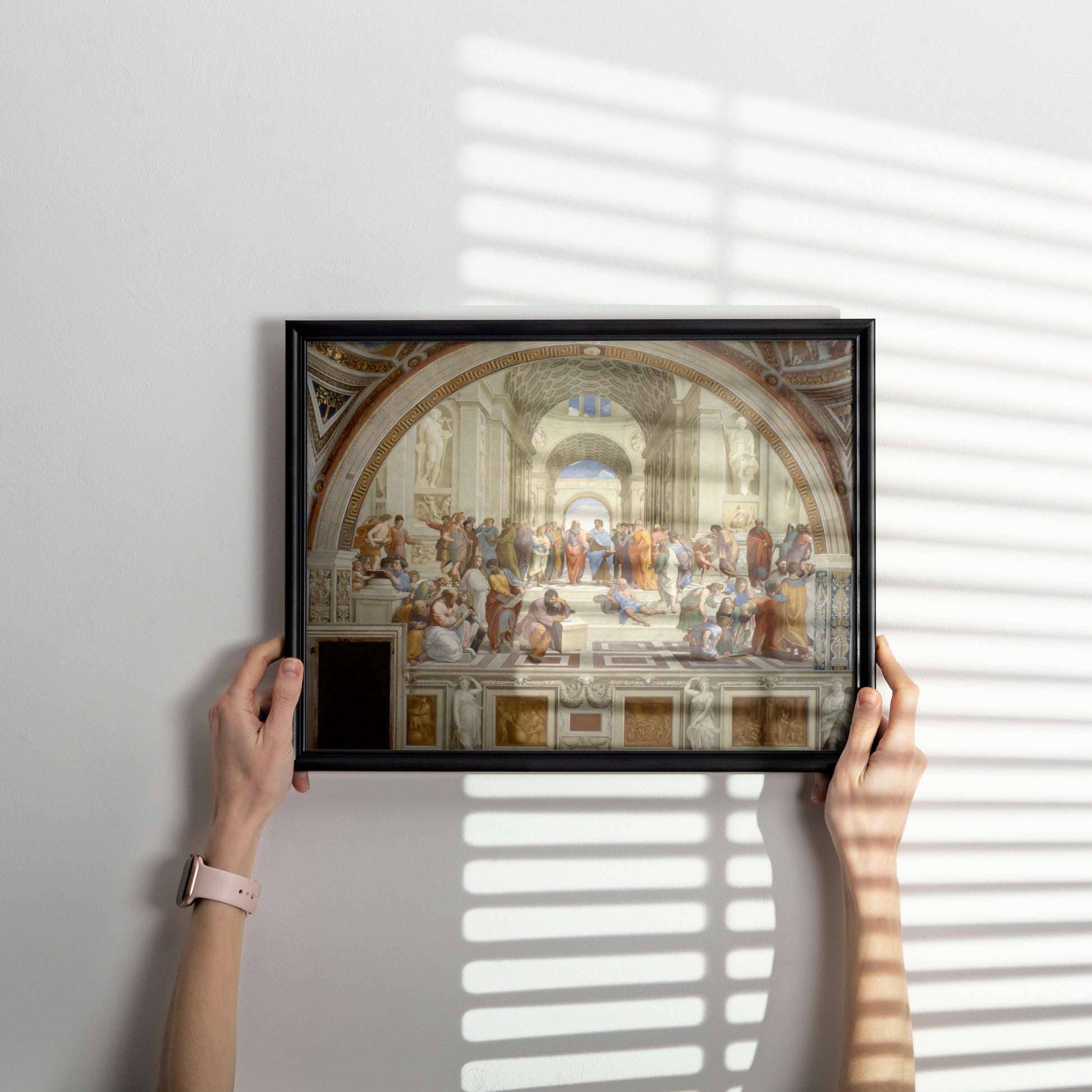 The School of Athens classical wall art print by Raphael Santi, a timeless High Renaissance painting perfect for sophisticated home décor and interior design