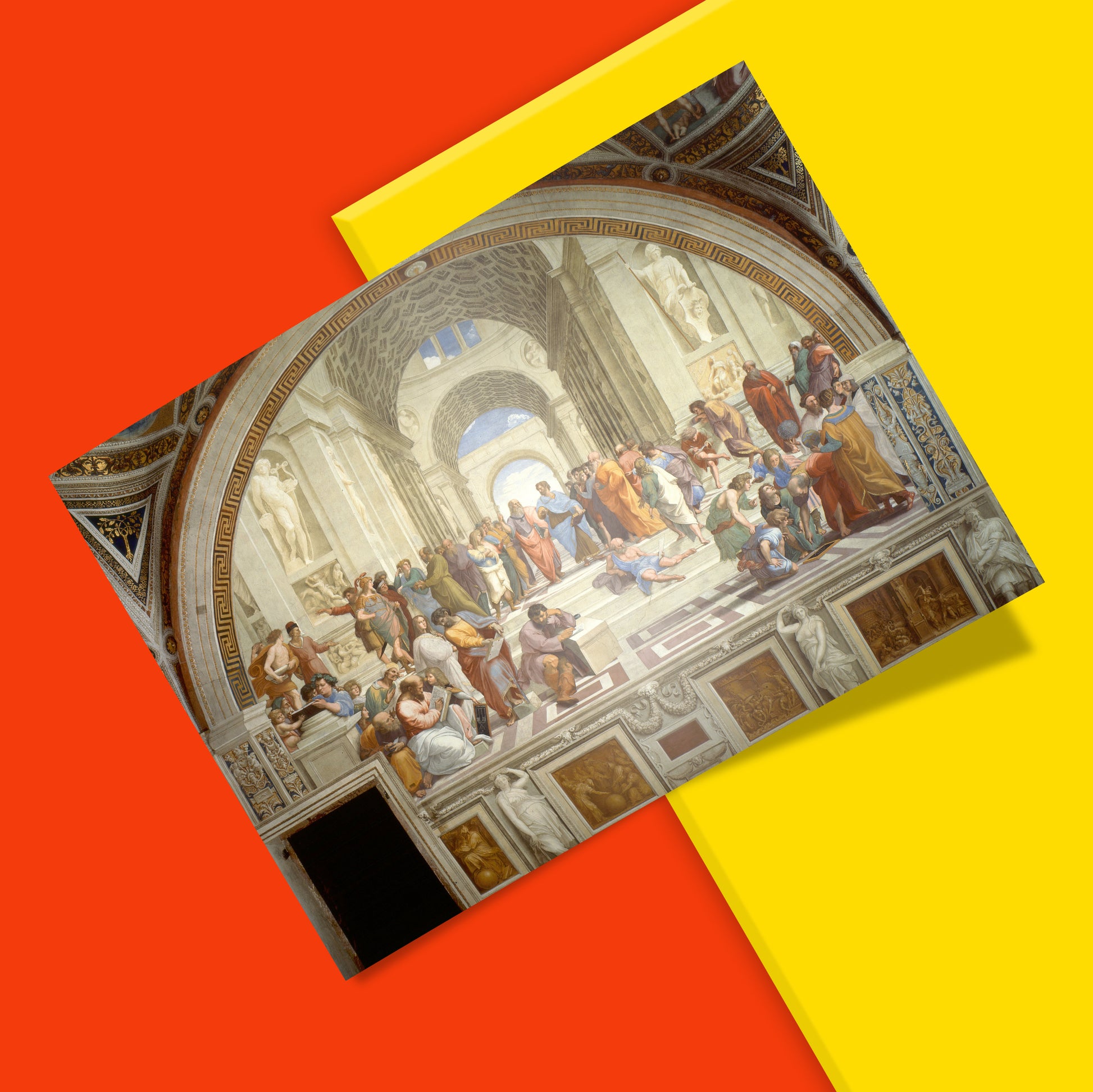 Large format art print of Raphael's School of Athens, the iconic Vatican fresco commissioned by Pope Julius II, printed at over 350 dpi for ultra-sharp detail and colour accuracy