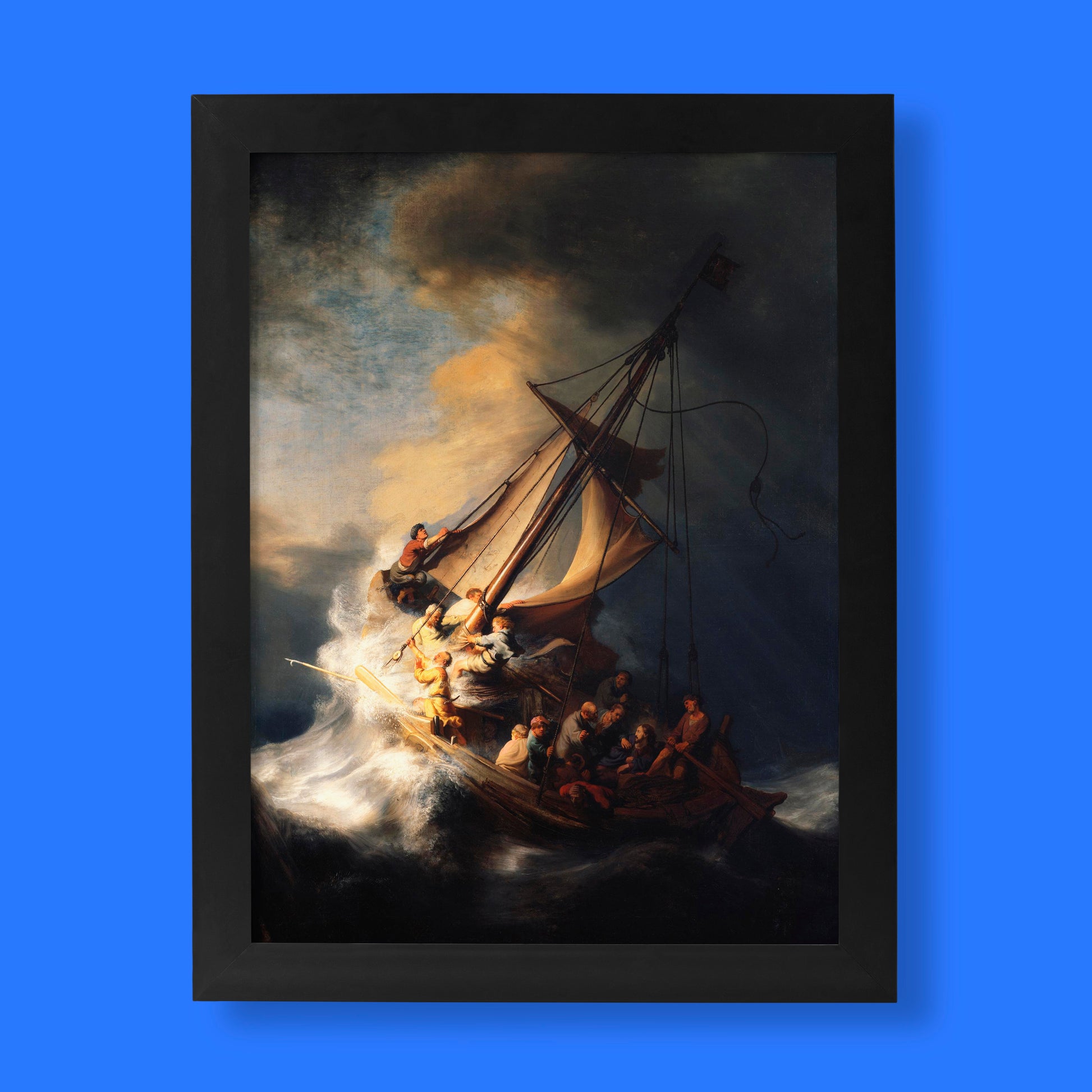 Rembrandt's Christ in the Storm on the Sea of Galilee, a famous Dutch Golden Age painting, available as a high-quality giclée fine art print for elegant wall art and home decor.