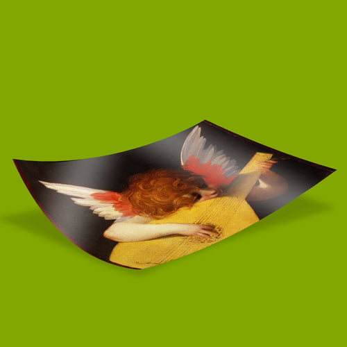 Sophisticated wall art for home decor featuring Rosso Fiorentino’s Renaissance angel, showcasing the tender expression of a child angel and intricate lute details in a matte finish.