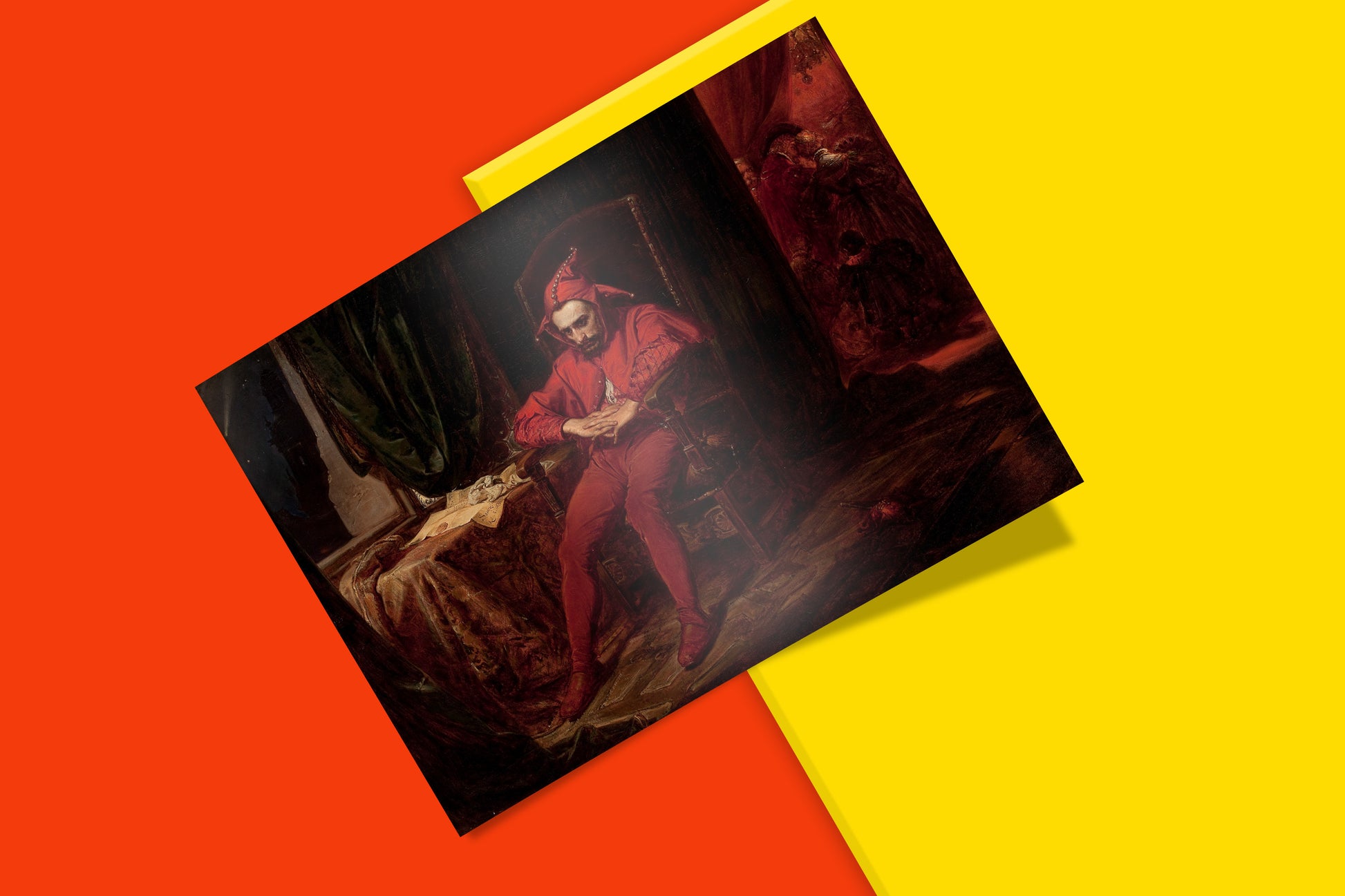 Stańczyk print, showing the sorrowful jester in Matejko's famous Renaissance era painting.