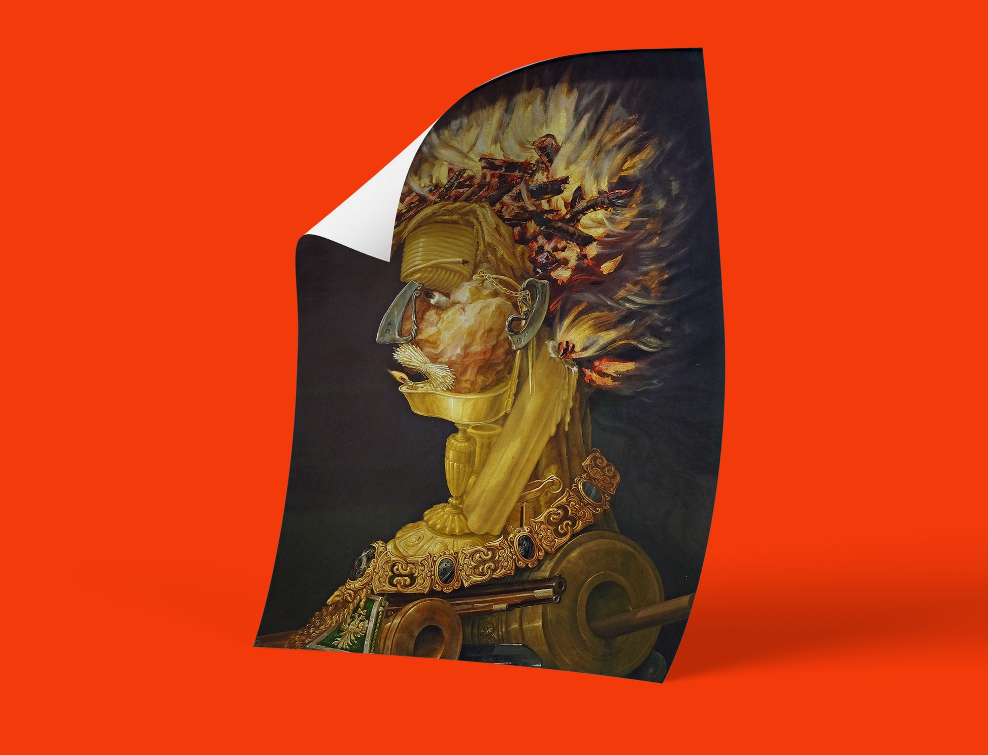 Arcimboldo Fire element fine art print - vintage Renaissance wall art poster, museum-quality giclée reproduction of iconic composite portrait for sophisticated home decor