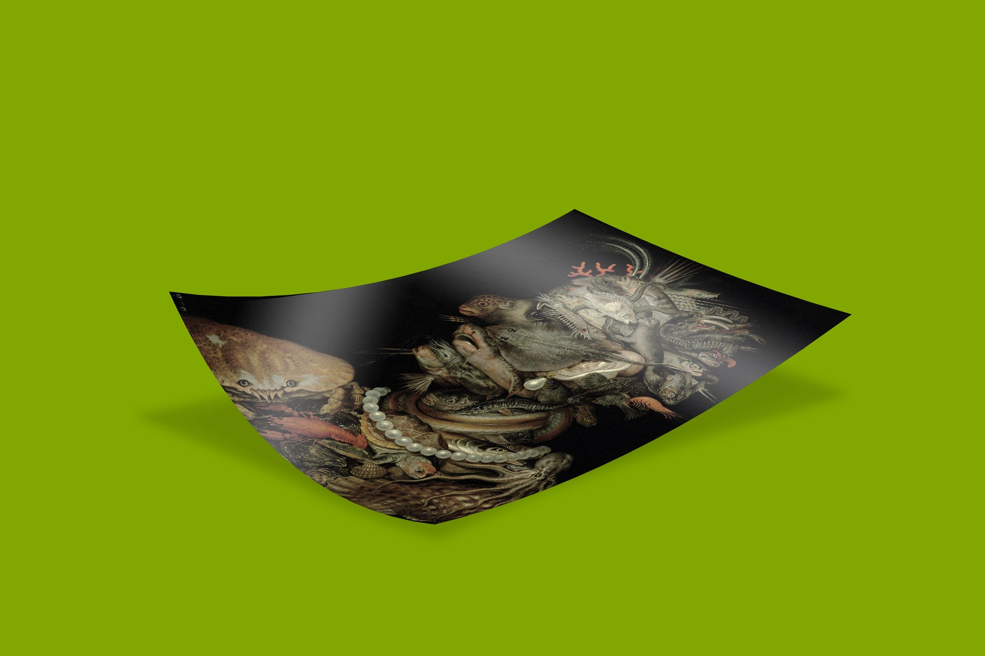 16th century Mannerist painting The Allegory of Water by Giuseppe Arcimboldo art print - unique wall art featuring fish, coral and sea life portrait