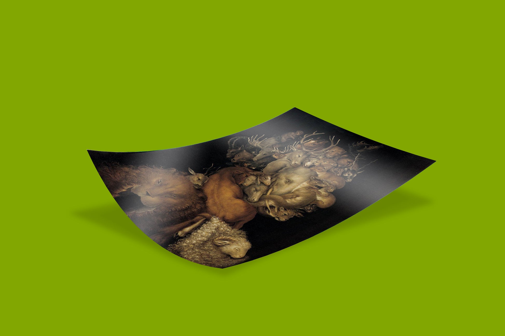 Fine art print of Arcimboldo's Earth element painting - composite head portrait created from terrestrial animals including elephant, stags and big cats, perfect wall art for home decor