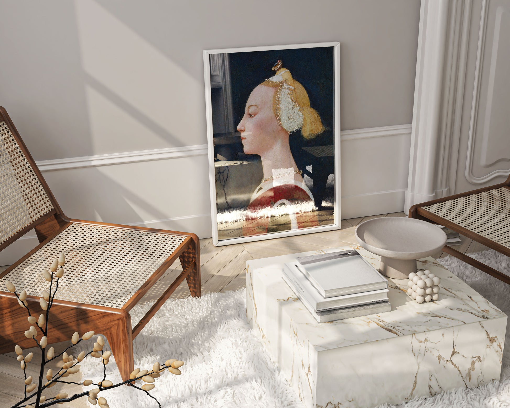 Elegant giclée print of the Italian Renaissance masterpiece, framed and displayed as a statement piece in a modern luxury home interior.