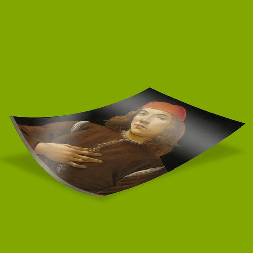 Renaissance portrait wall art print of Botticelli's Portrait of a Young Man, featuring vivid 12-colour giclée printing on 200gsm FSC-certified paper