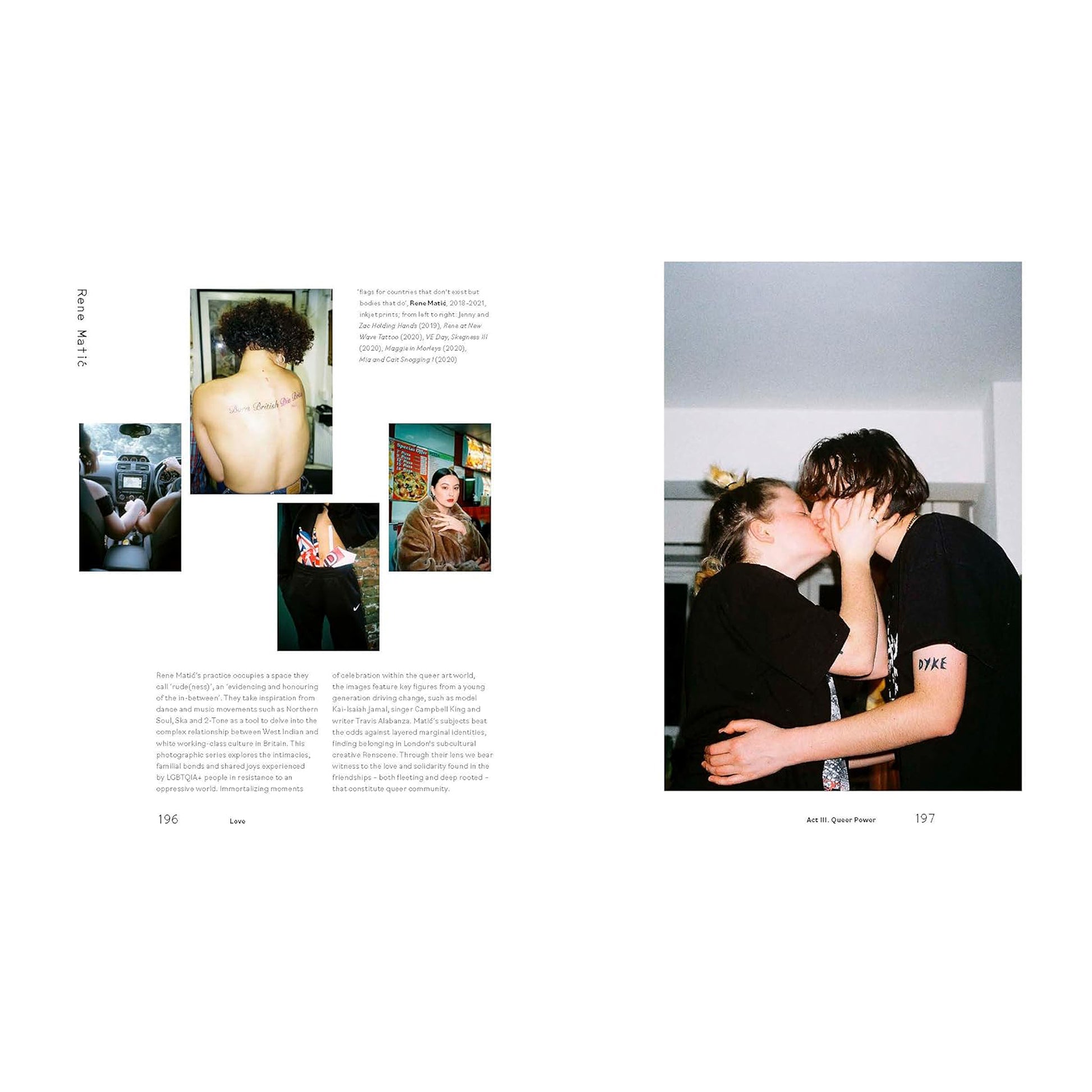 A spread from the queer art book displaying intimate photographs by Rene Matić, representing groundbreaking modern photography and queer identity.