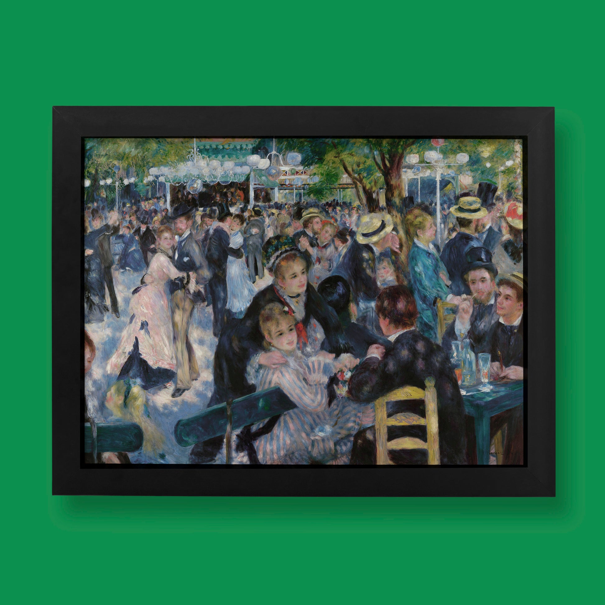 Pierre-Auguste Renoir Dance at Le Moulin de la Galette fine art print showing Impressionist masterpiece with Parisians dancing and socialising in Montmartre, premium wall art for home decor