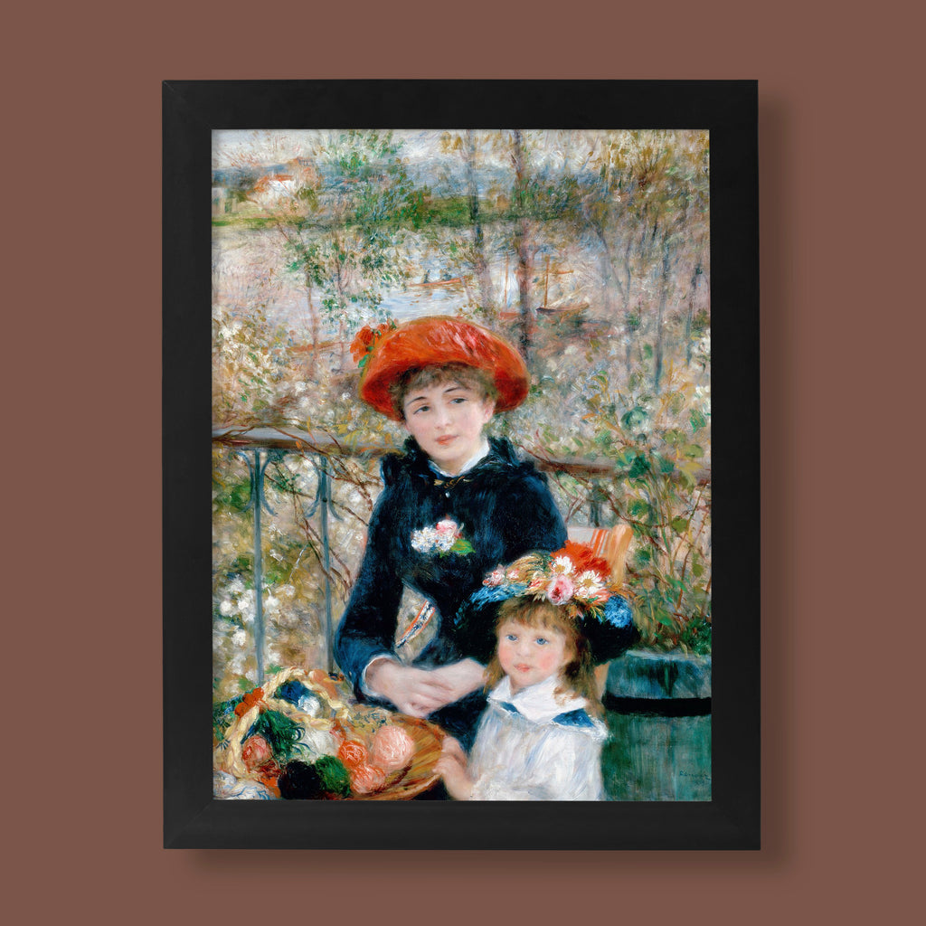 Pierre-Auguste Renoir Two Sisters On the Terrace fine art print showing Impressionist masterpiece with elegant portrait of two figures in period dress, premium wall art for home decor