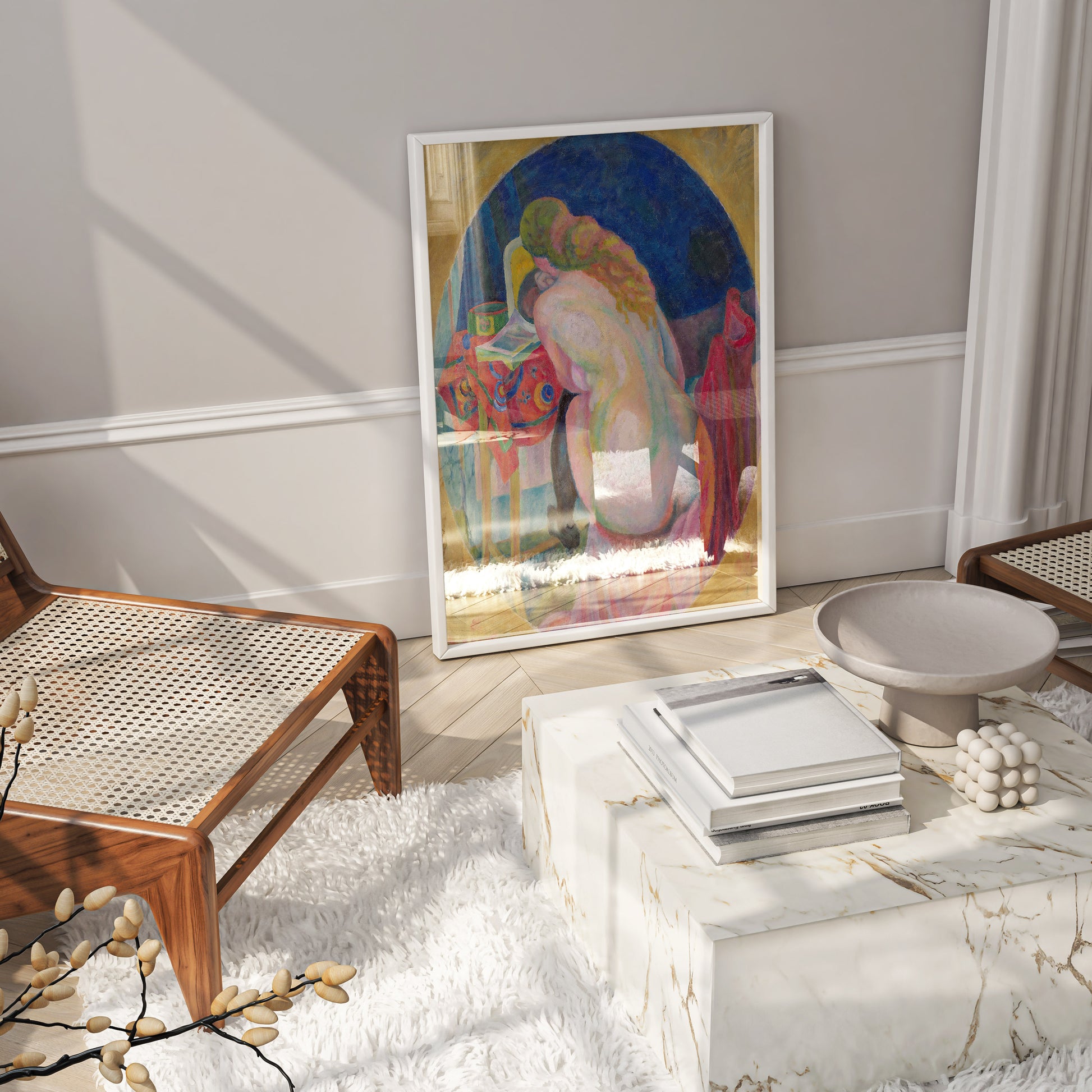 Framed Robert Delaunay Nude Woman Reading art print showcasing Cubism and Orphism movement masterpiece as elegant wall art