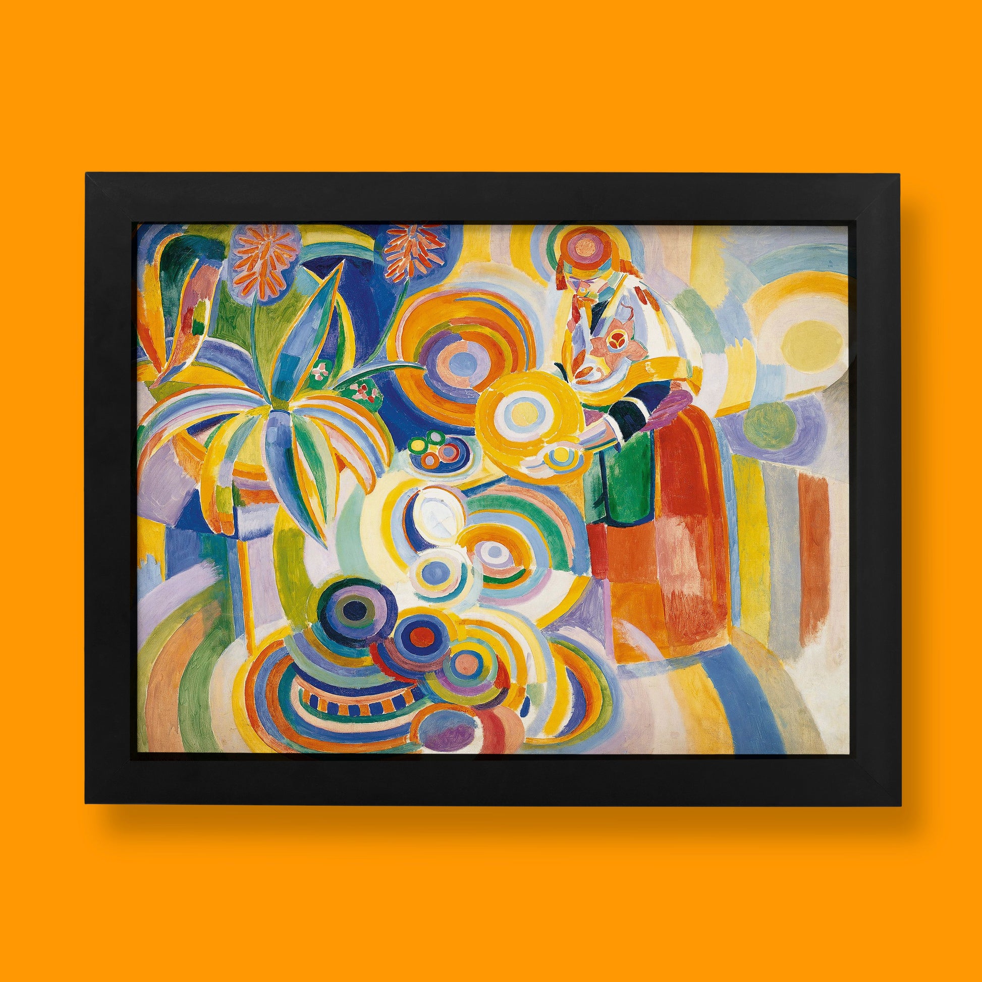 Robert Delaunay Portuguese Woman fine art print featuring vibrant orphic circles and colorful abstract modernist composition, museum quality wall art