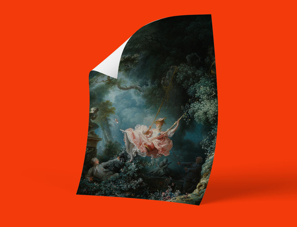 Vintage Rococo art print Jean-Honoré Fragonard The Swing 1767, French baroque garden scene, archival fine art poster with 12-colour printing