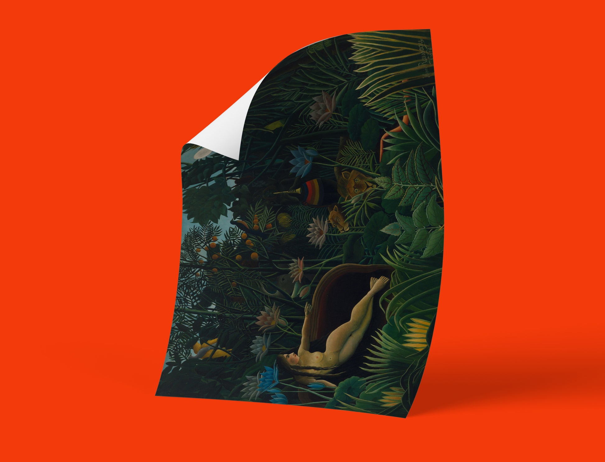 "The Dream" by Henri Rousseau, a classic piece of Post-Impressionist wall art showing a surreal jungle scene with a reclining figure.