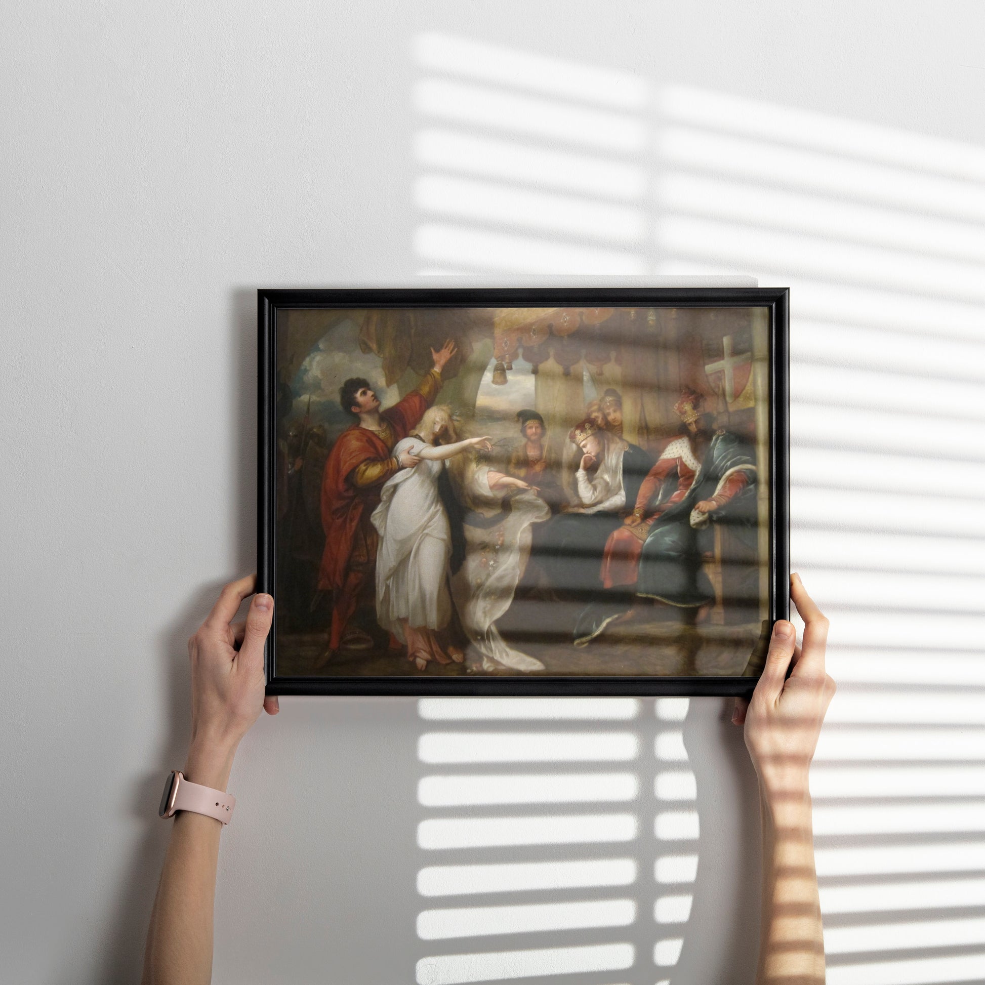 Dramatic Shakespearean wall art featuring a 12-color fine art reproduction of the neoclassical masterpiece by Benjamin West.