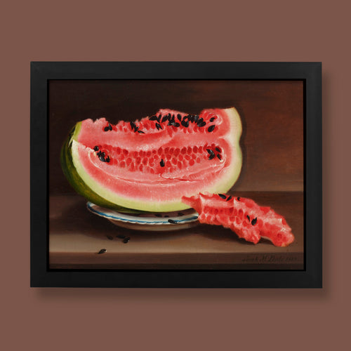 Sarah Miriam Peale watermelon still life fine art print, vivid red fruit against a dark background, museum-quality giclée reproduction