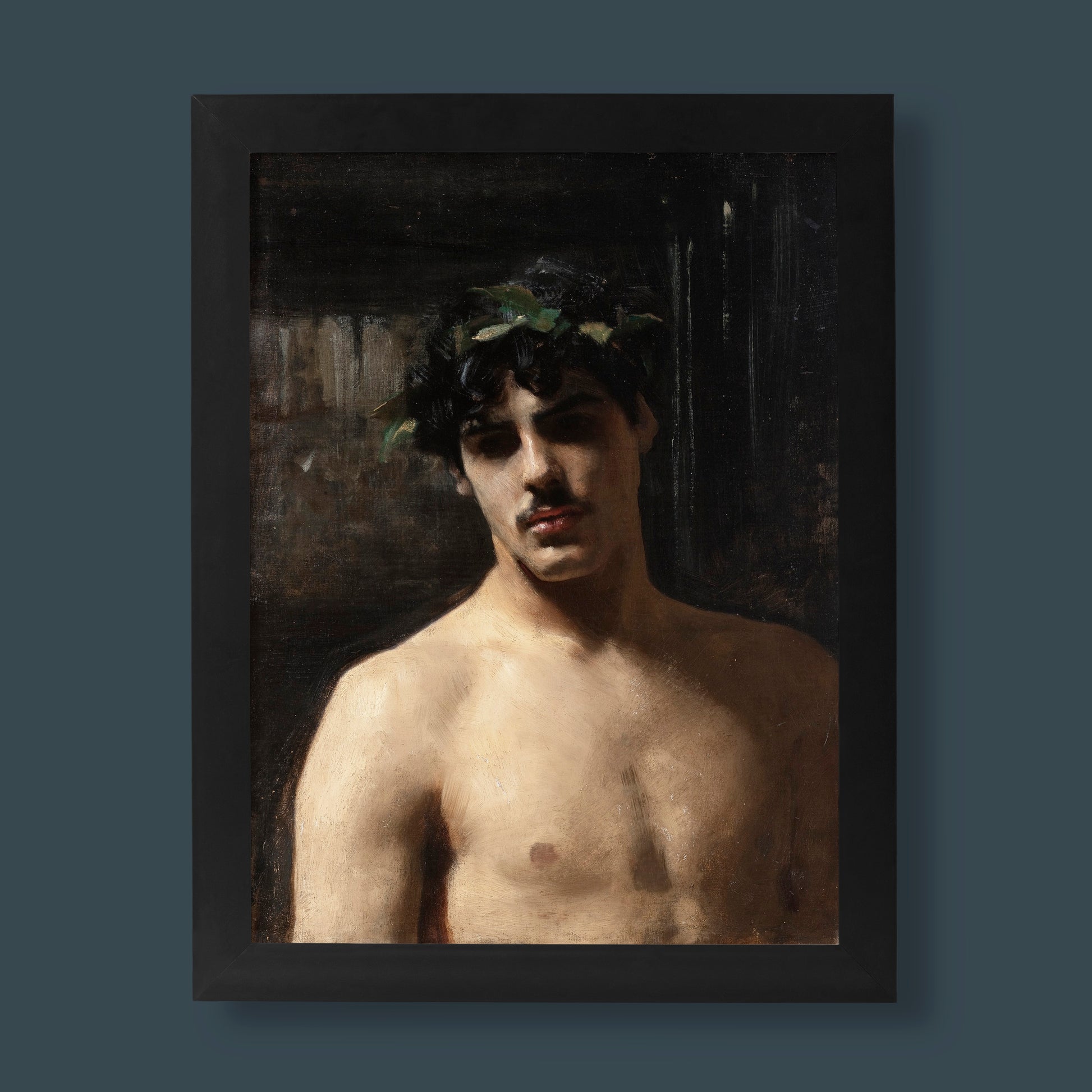 Giclée fine art print of John Singer Sargent's 'Man Wearing Laurels' painting. A classical male portrait perfect for home wall art.