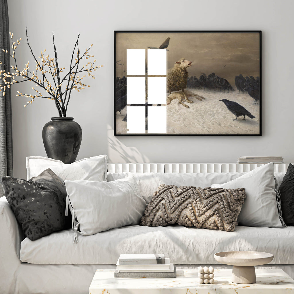 Framed museum quality Schenck Anguish art print hanging on wall, classic vintage painting reproduction ideal for gallery wall arrangements and bedroom styling