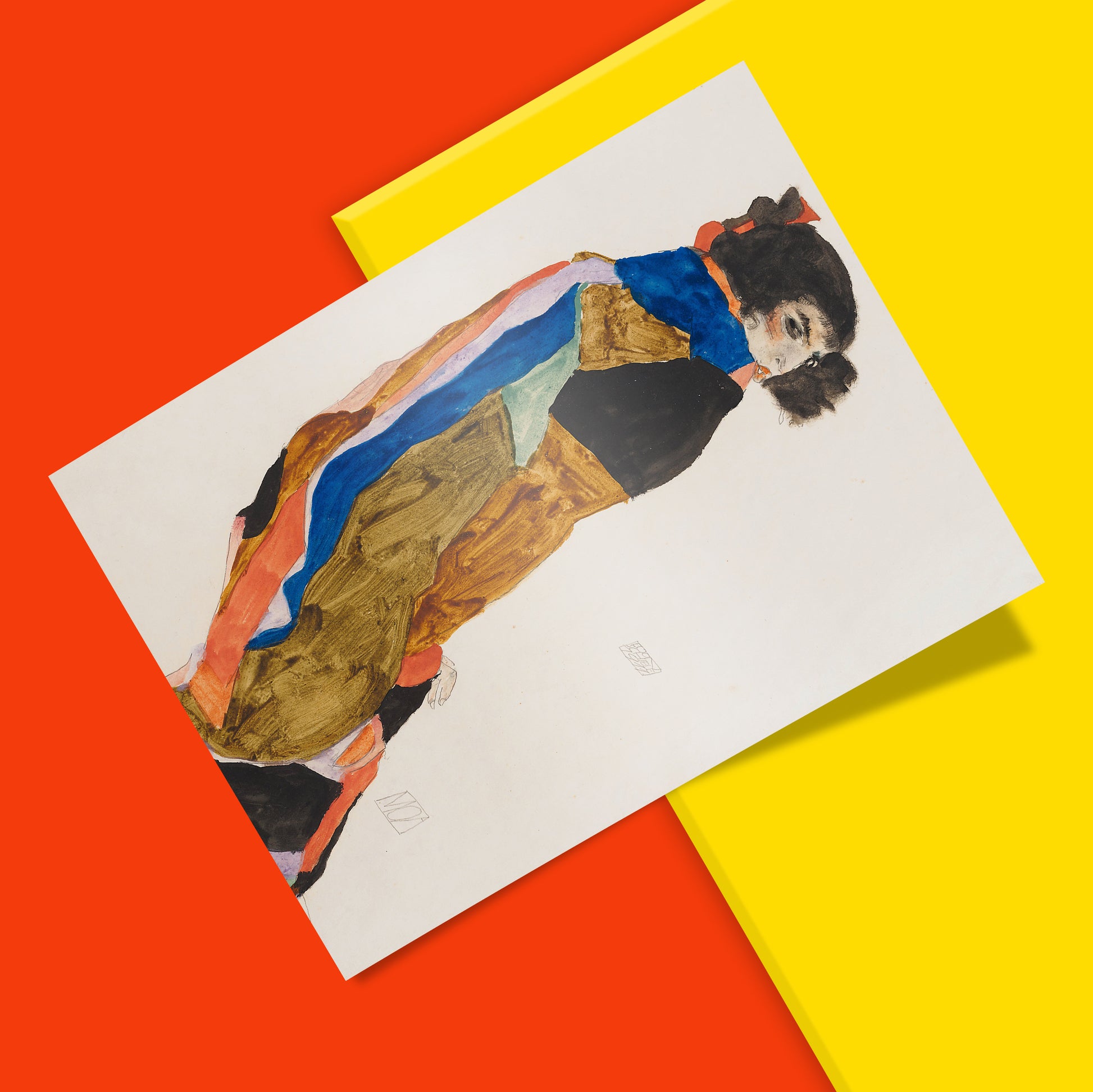 Egon Schiele expressionist portrait art print, Moa Mandu dancer, Viennese modernism, bold gouache on paper 1911