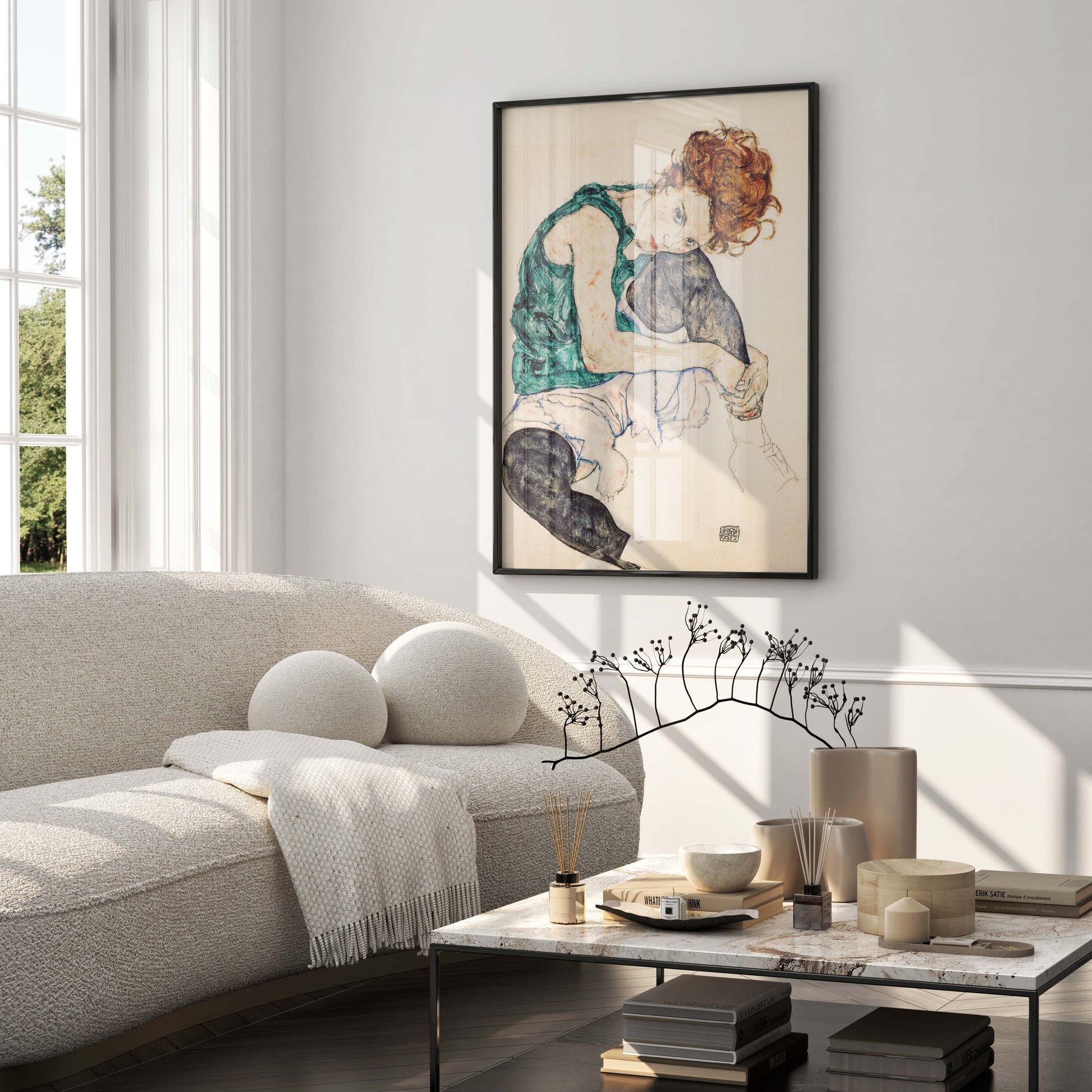 Egon Schiele's 'Seated Woman With Legs Drawn Up' as a high-quality wall art print, an essential piece for fine art enthusiasts.