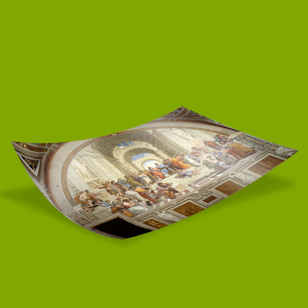 Italian Renaissance masterpiece The School of Athens by Raphael Santi, available as a premium art print for home and interior décor