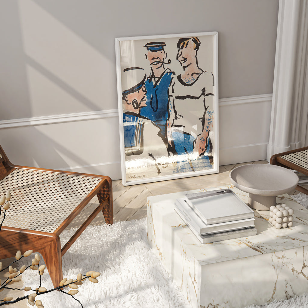 Scottish Colourist Francis Cadell Jack and Tommy art print, original lithograph drawing with bold blue brushstrokes, museum quality wall art