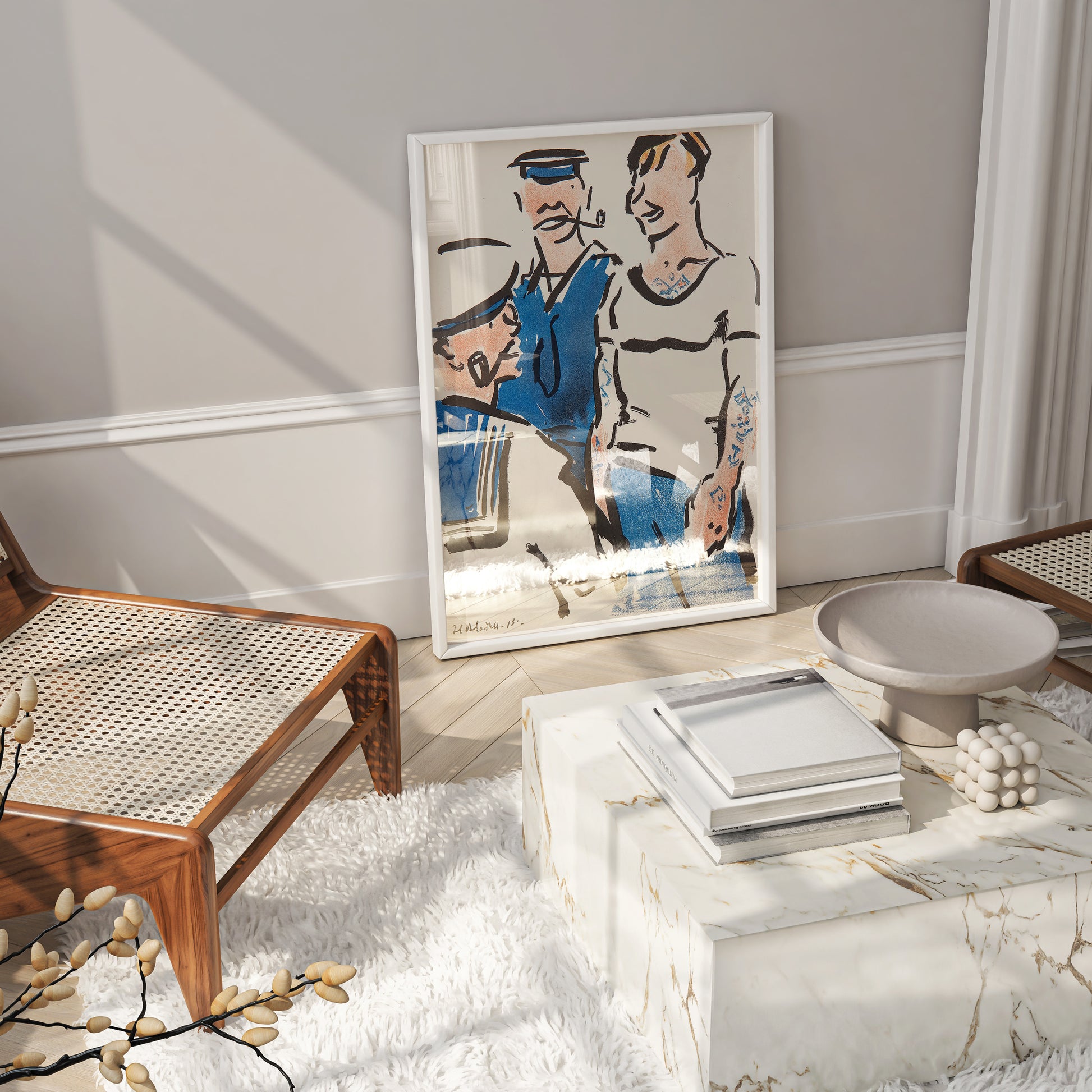 Scottish Colourist Francis Cadell Jack and Tommy art print, original lithograph drawing with bold blue brushstrokes, museum quality wall art