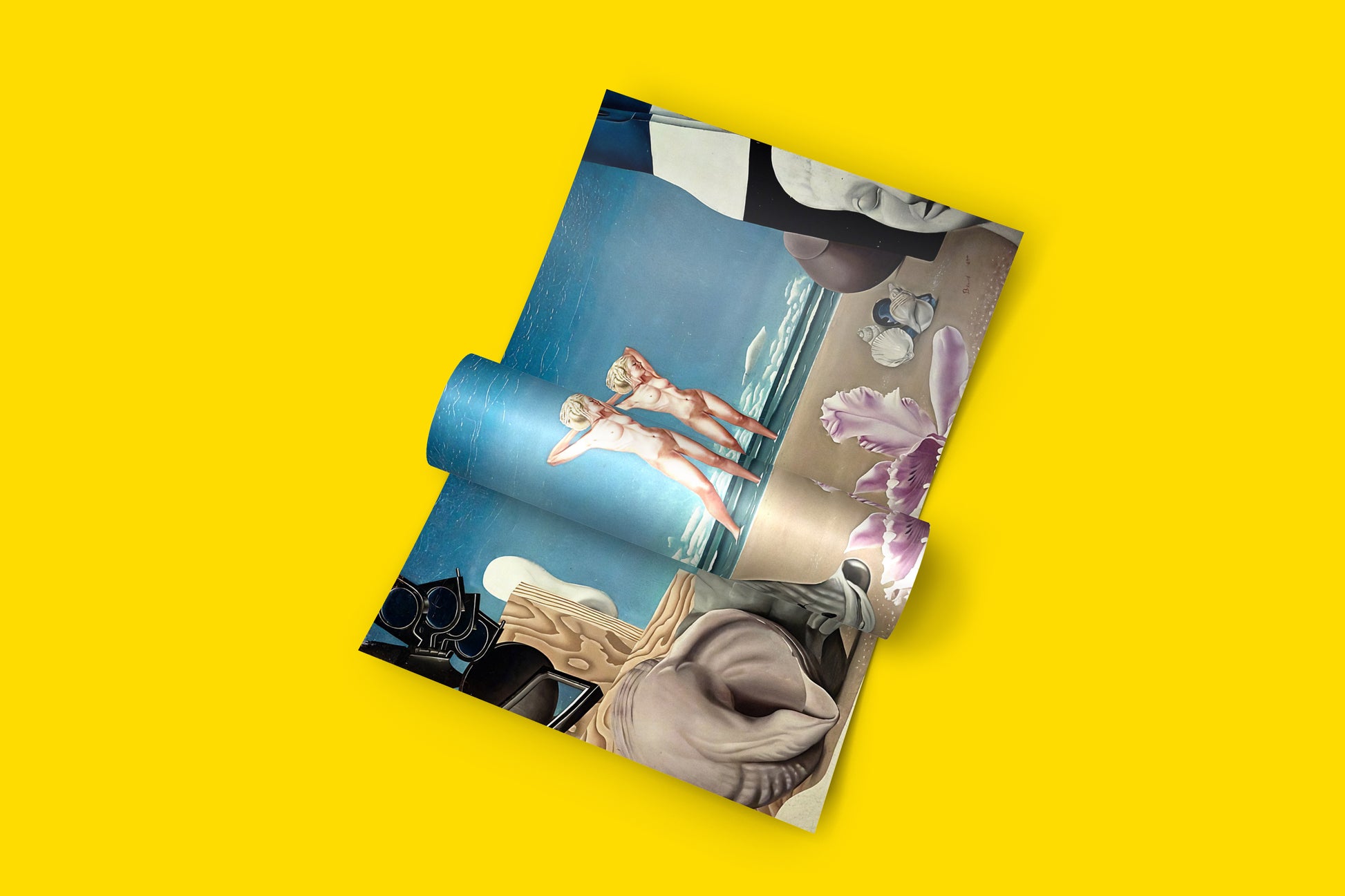 Fine art poster of Edward Baird's iconic painting, "The Birth of Venus," a Surrealist work with a serene, classically posed nude set against a detailed foreground of coastal objects.