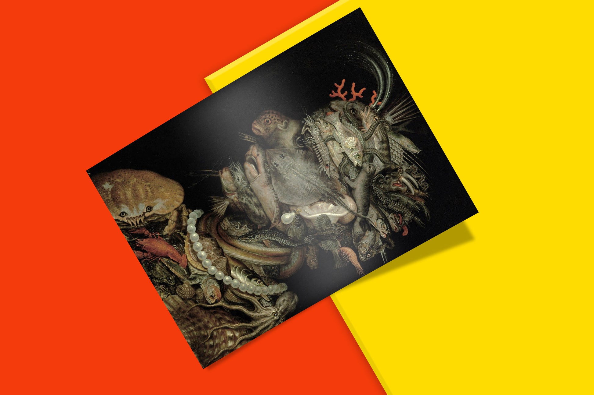 Giuseppe Arcimboldo 1566 water allegory fine art print with pearls, fish and crustaceans creating optical illusion portrait - contemporary wall art and gallery decor