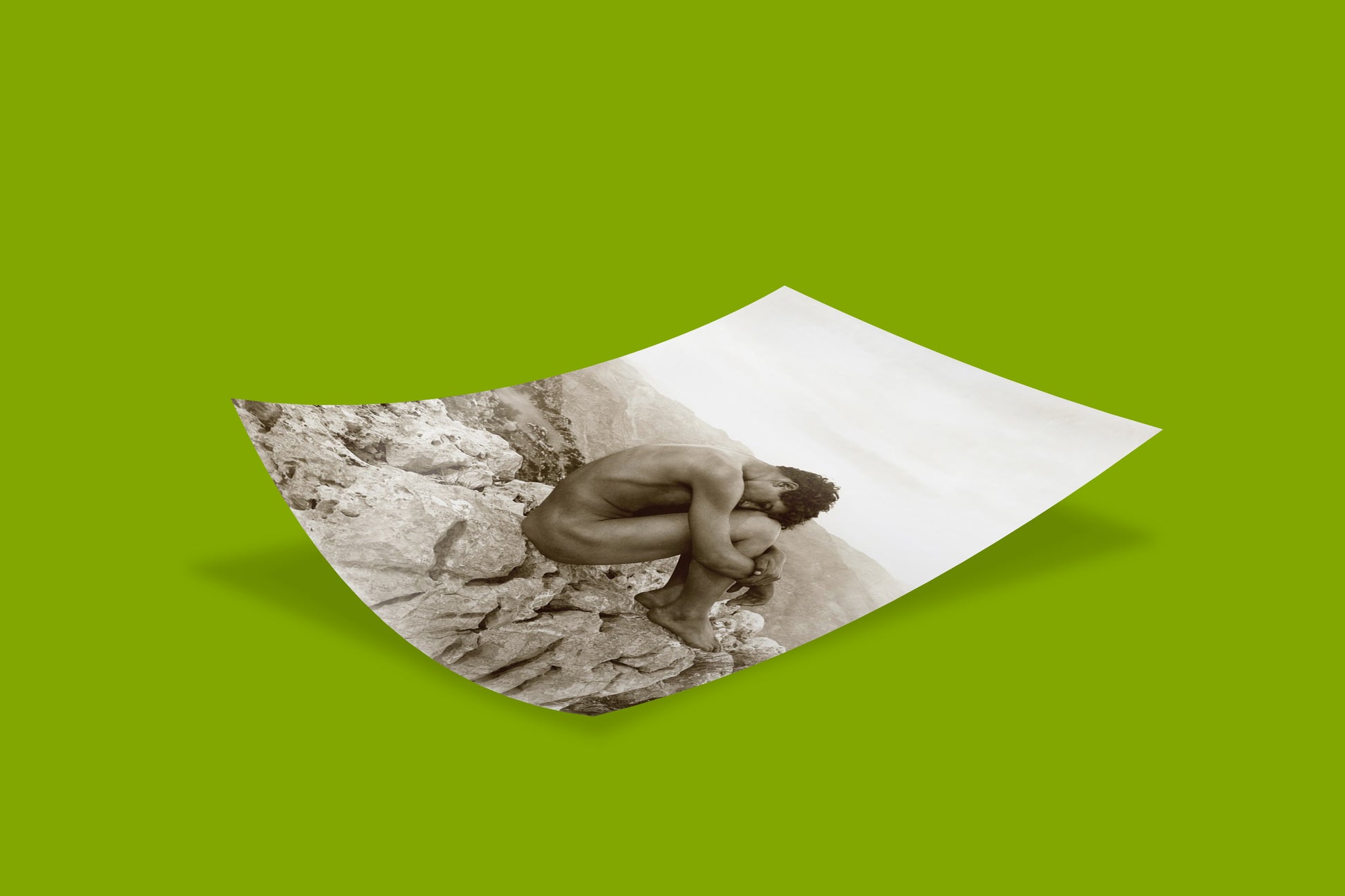 Museum-quality art print of Wilhelm von Gloeden's "Cain," a powerful piece of photography wall art that captures a vulnerable, nude figure in a quiet, mountainous setting.