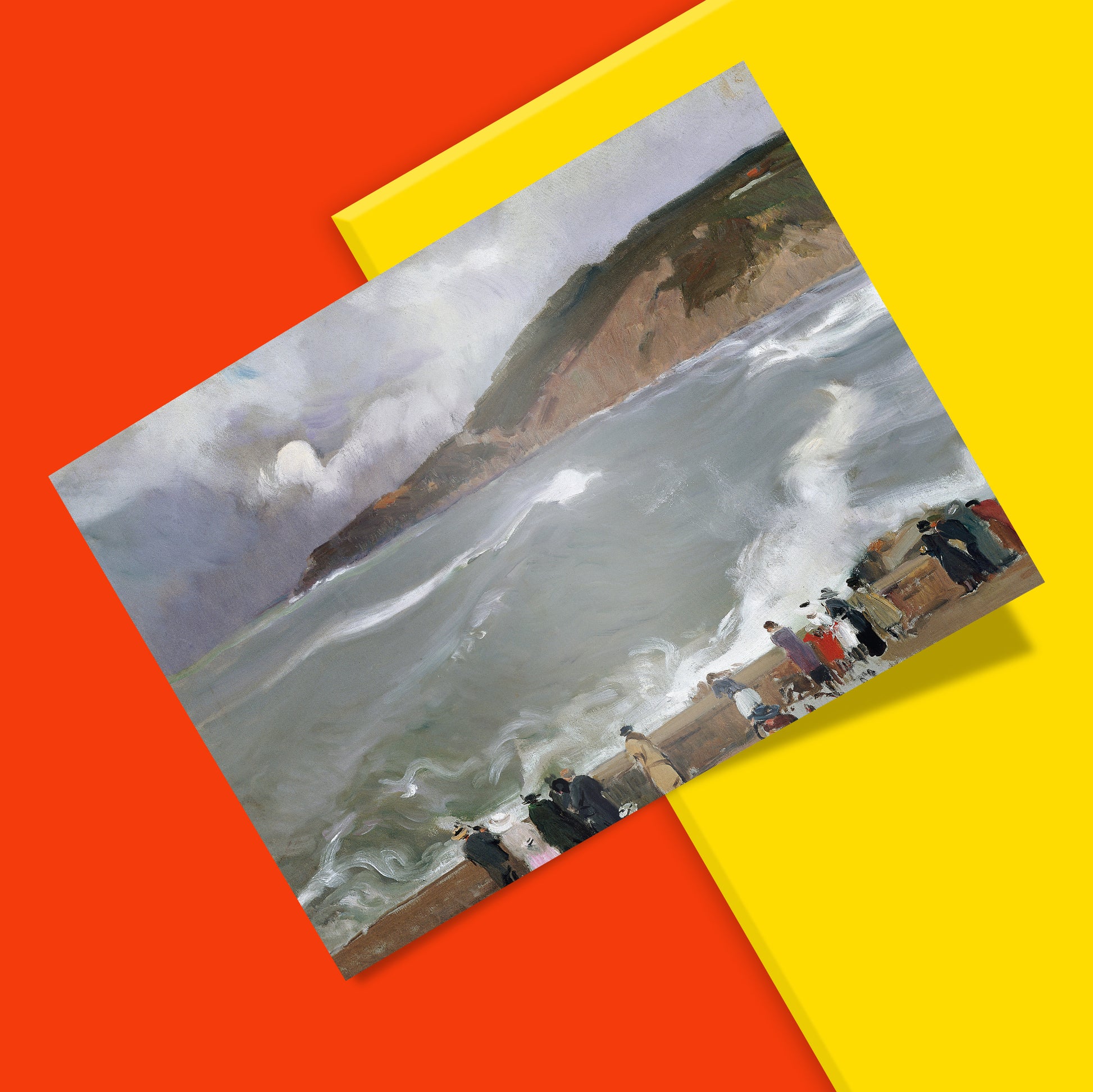 Spanish impressionist coastal wall art print by Sorolla displayed in modern living room interior, giclée fine art poster for home decor