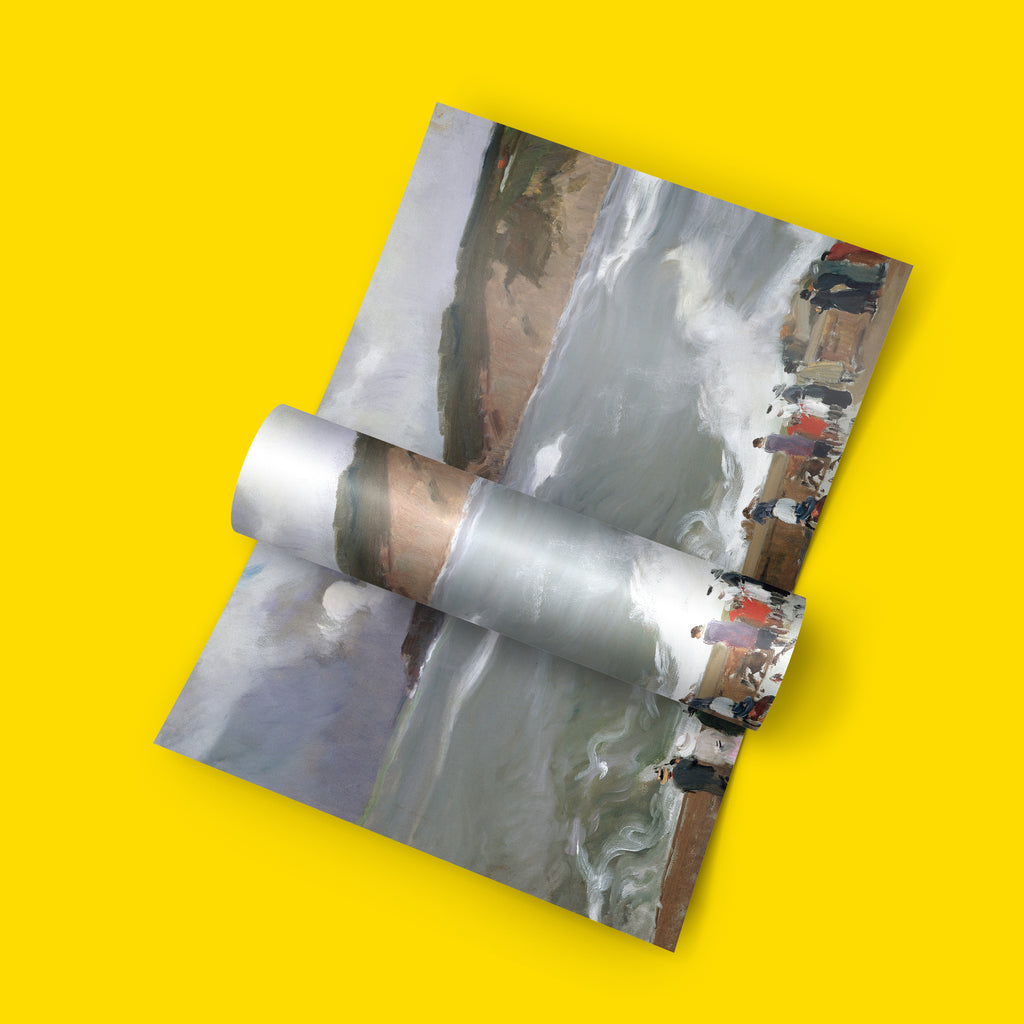 Detail of Sorolla seascape art print showing impressionist brushwork of stormy waves and atmospheric clouds, premium quality reproduction