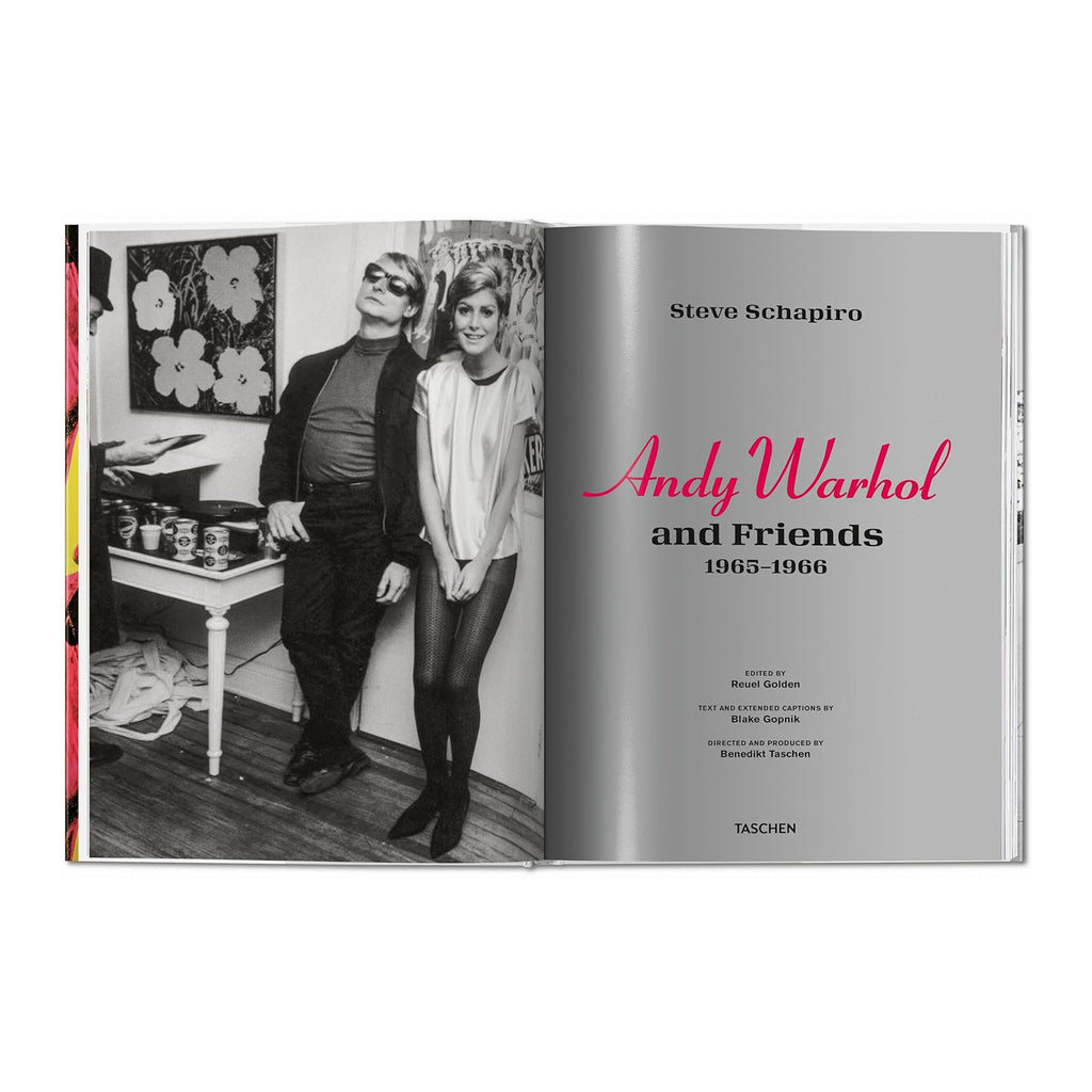 Black and white photograph from the book "Andy Warhol and Friends" showing Andy Warhol at The Factory with his entourage, a key moment in 1960s art history. 