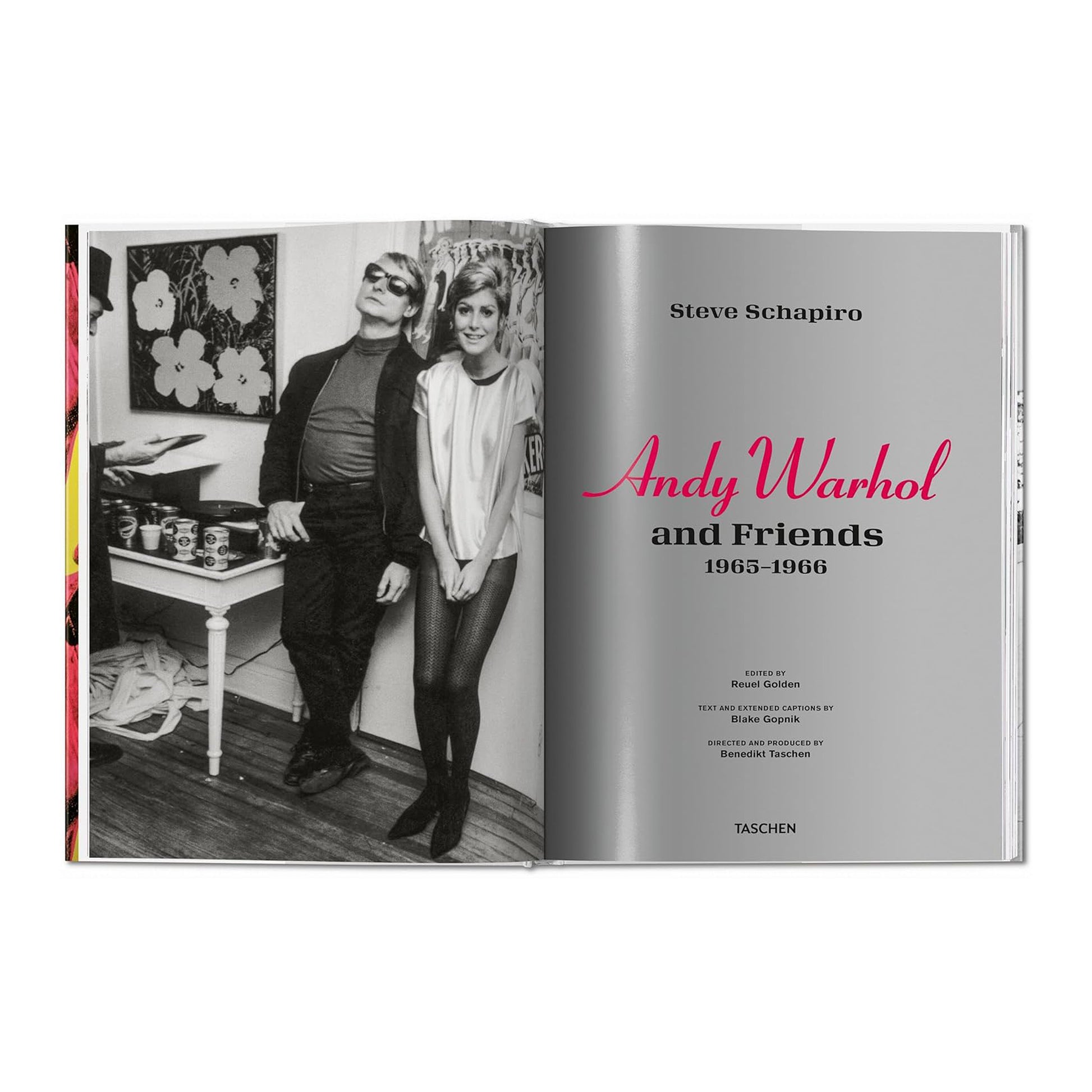 Black and white photograph from the book "Andy Warhol and Friends" showing Andy Warhol at The Factory with his entourage, a key moment in 1960s art history. 
