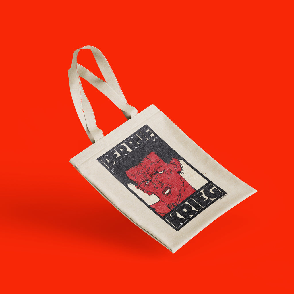 The 10-litre capacity interior of a heavy-duty cotton tote bag featuring a high-quality print of Egon Schiele’s 1910 self-portrait.